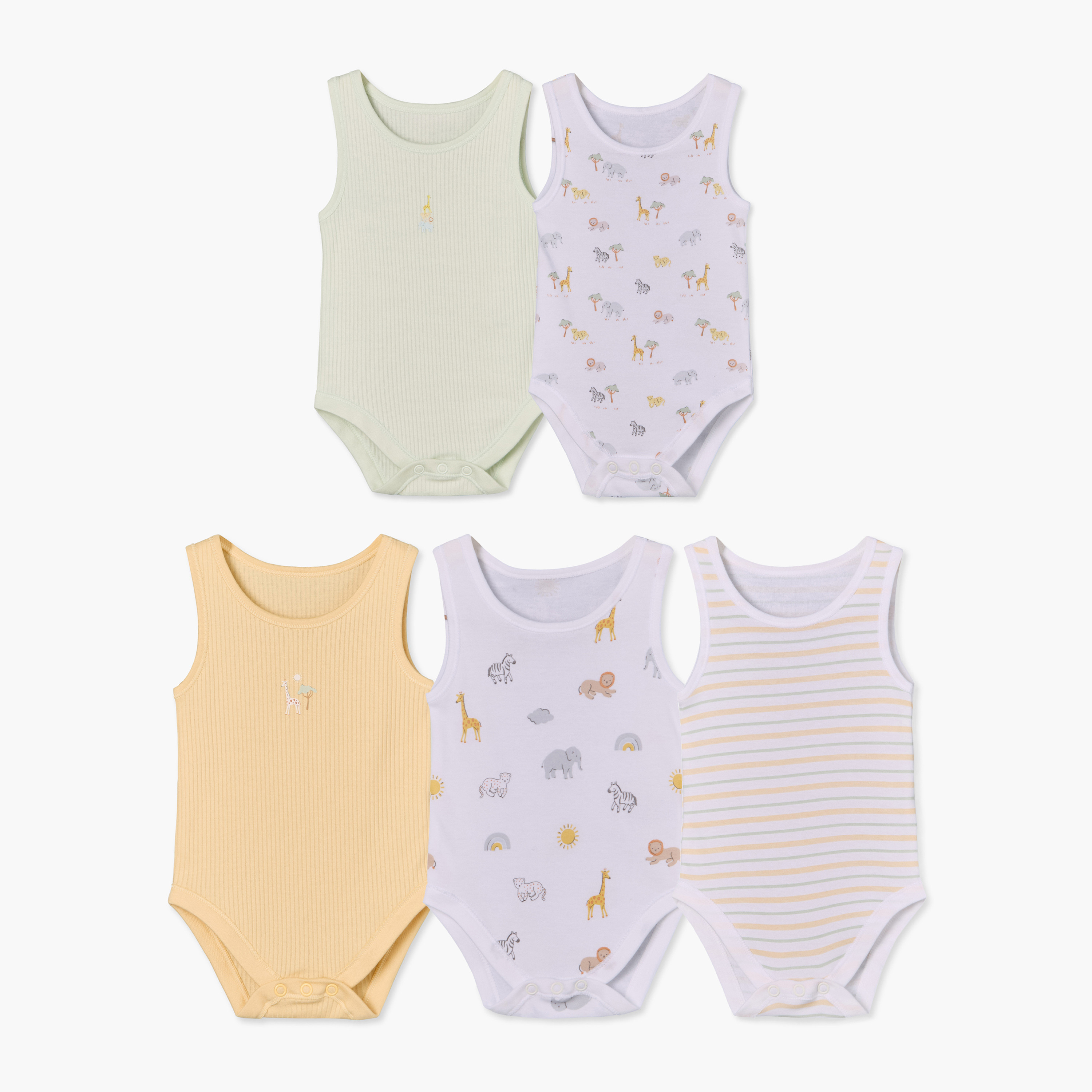 Pack of 5 Juniors Cotton Crew Neck Sleeveless Bodysuit with Snap Button Closure-baby-boys-clothing-bodysuits-image-1