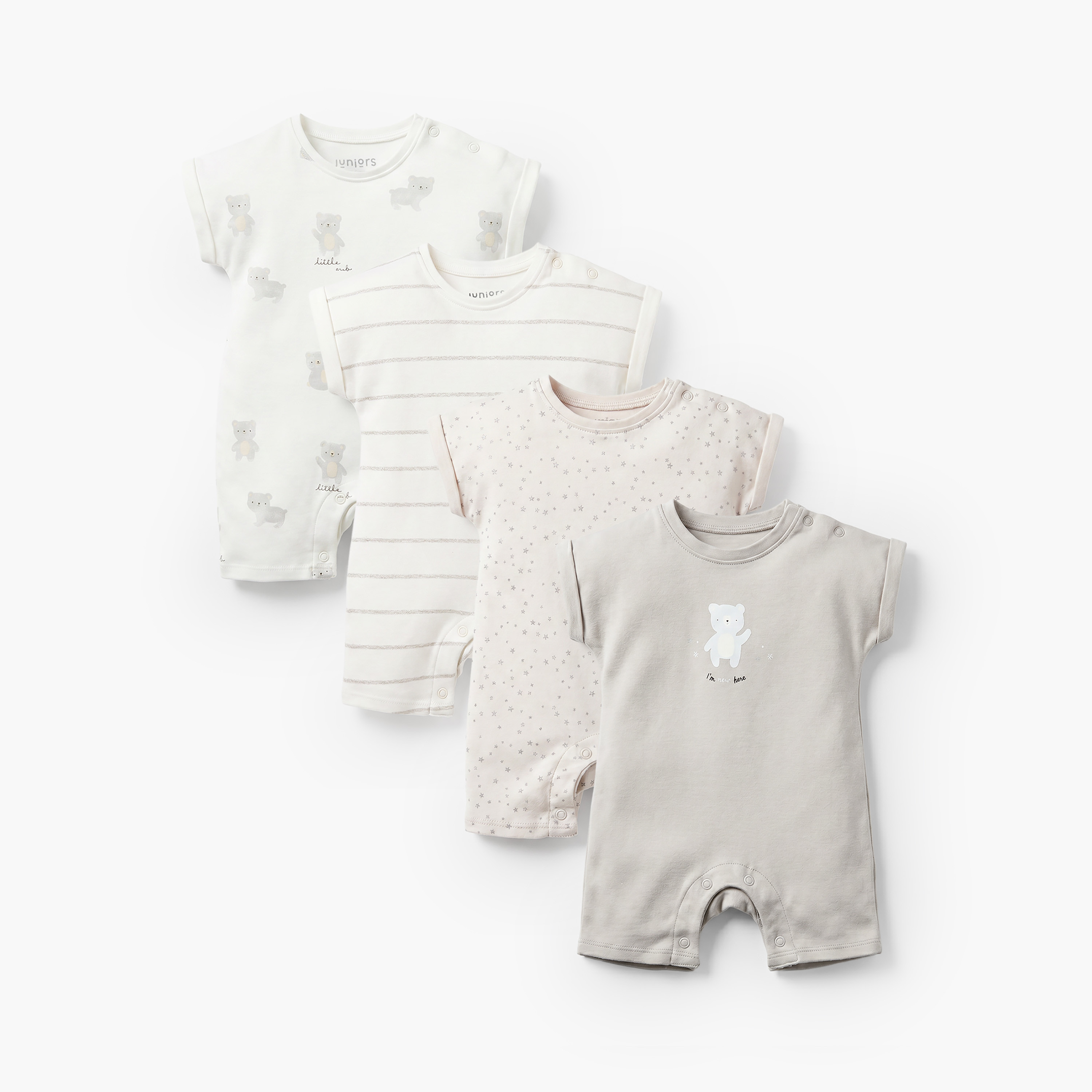 Pack of 4 Juniors Crew Neck Short Sleeve Romper with Snap Button Closure-baby-boys-clothing-rompers-image-1
