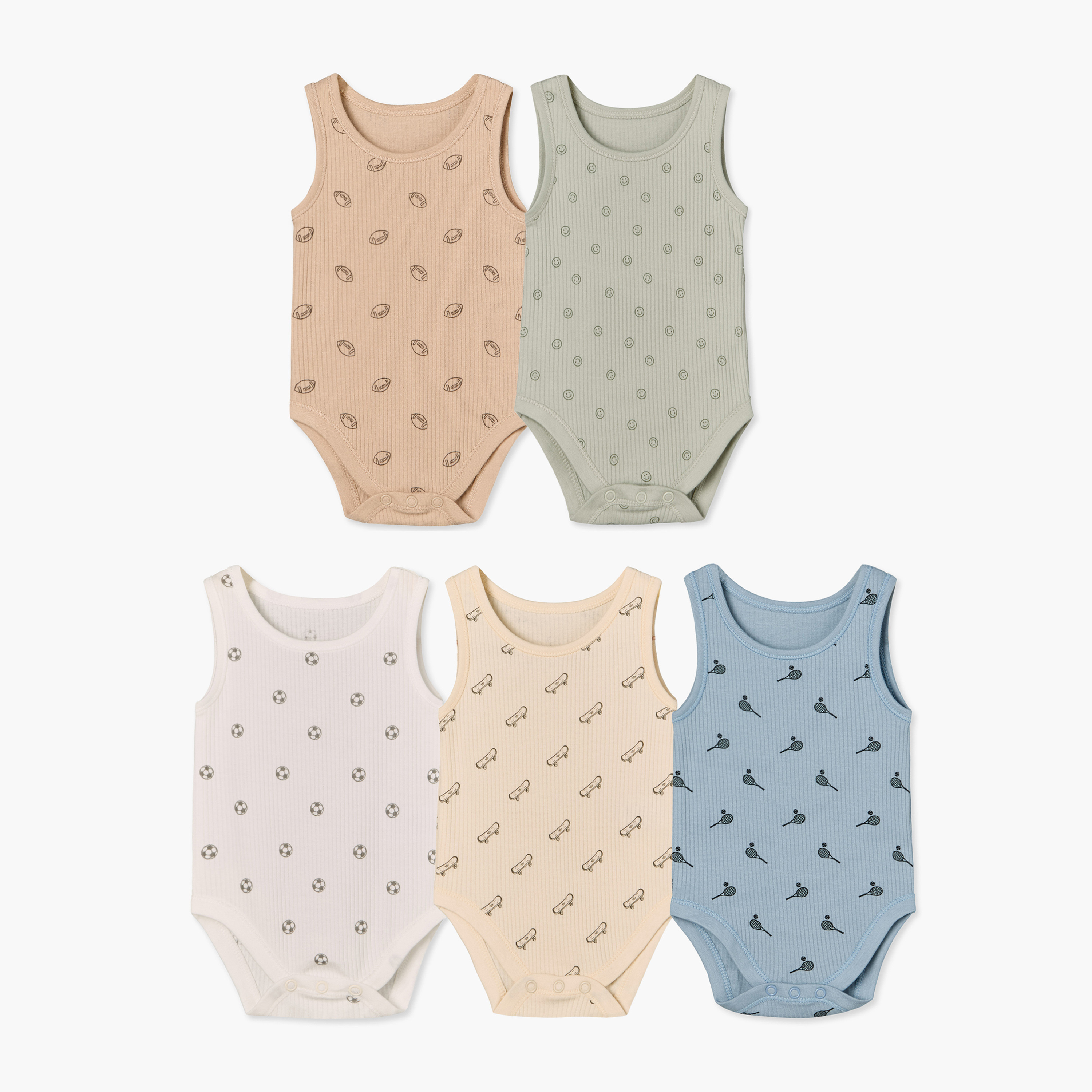 بودي سوت دون أكمام بياقة مستديرة وزر إغلاق كبّاس من جونيورز - عبوة 5 قطع-baby-boys-clothing-bodysuits-image-1