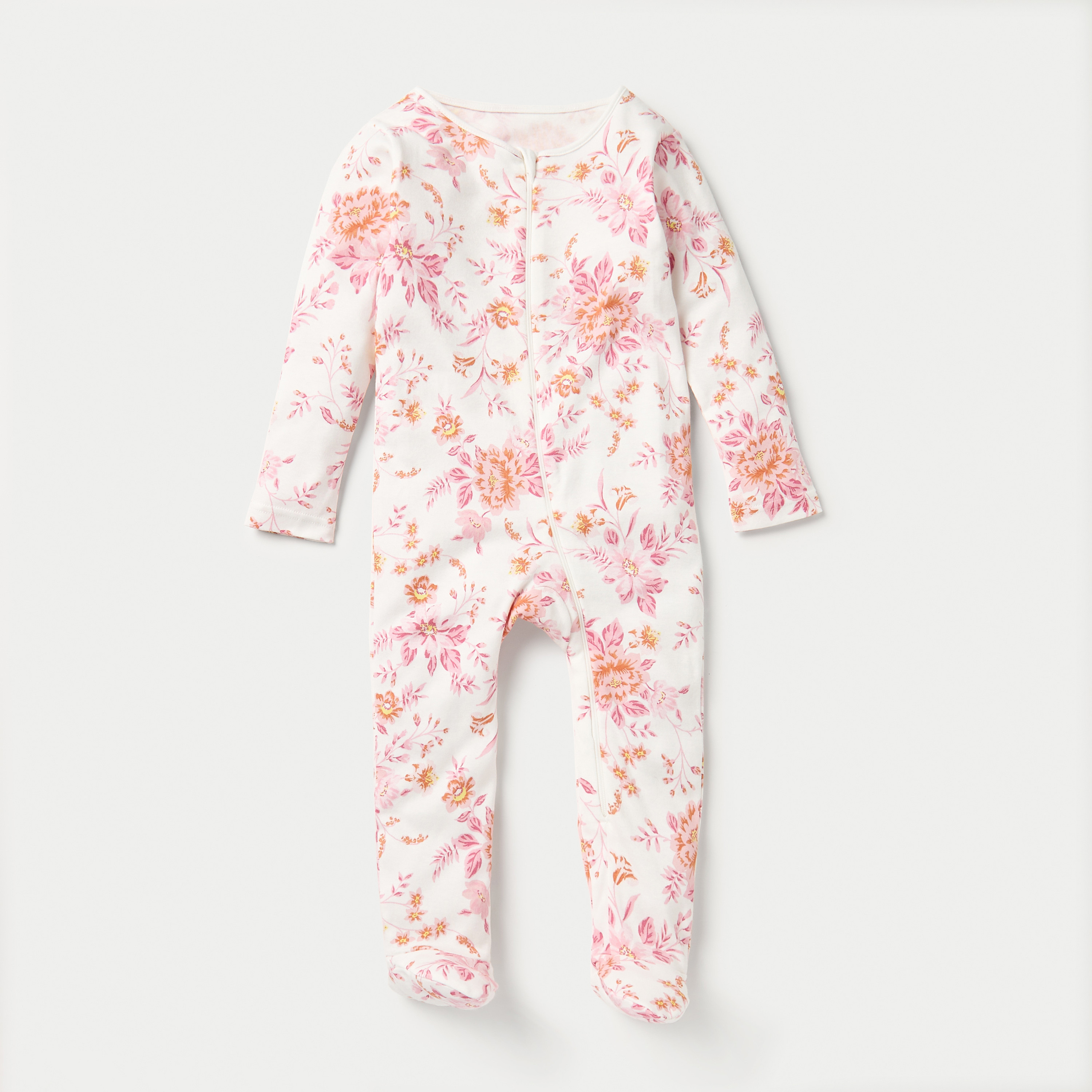 Juniors Floral Print Closed Feet Sleepsuit with Zip Closure - Set of 3-baby-girls-clothing-nightwear-sleepsuits-image-2