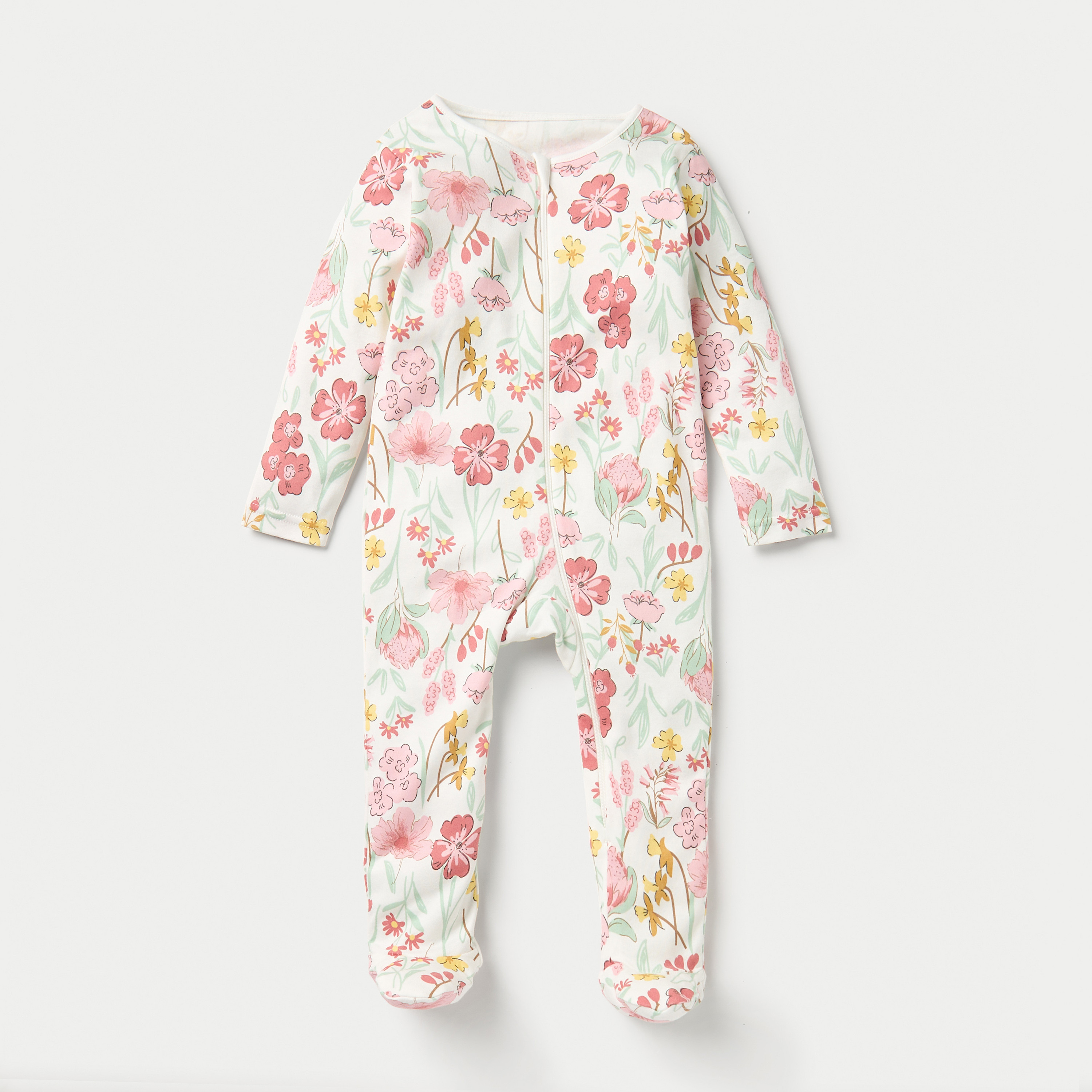 Juniors Floral Print Closed Feet Sleepsuit with Zip Closure - Set of 3-baby-girls-clothing-nightwear-sleepsuits-image-4