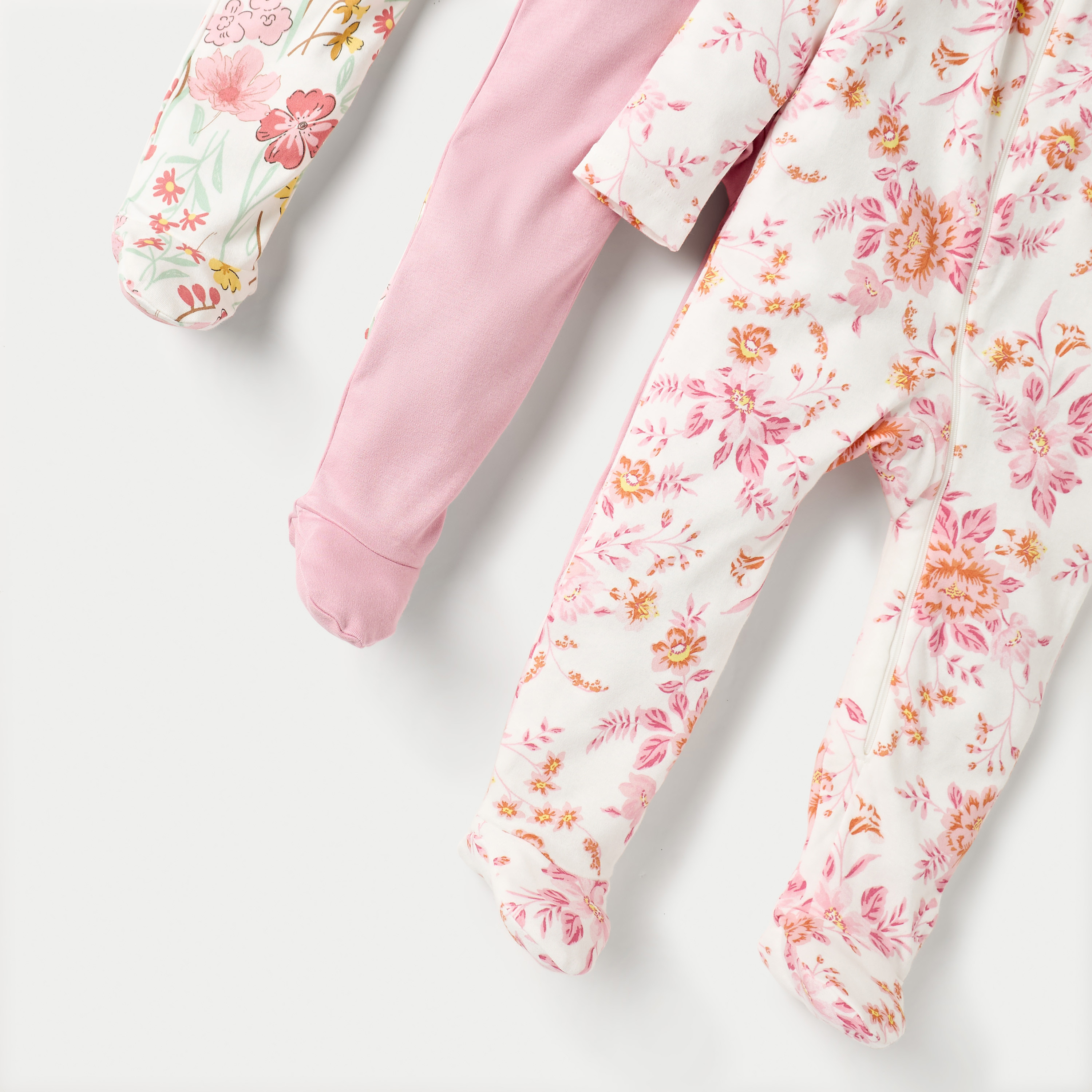 Juniors Floral Print Closed Feet Sleepsuit with Zip Closure - Set of 3-baby-girls-clothing-nightwear-sleepsuits-image-6