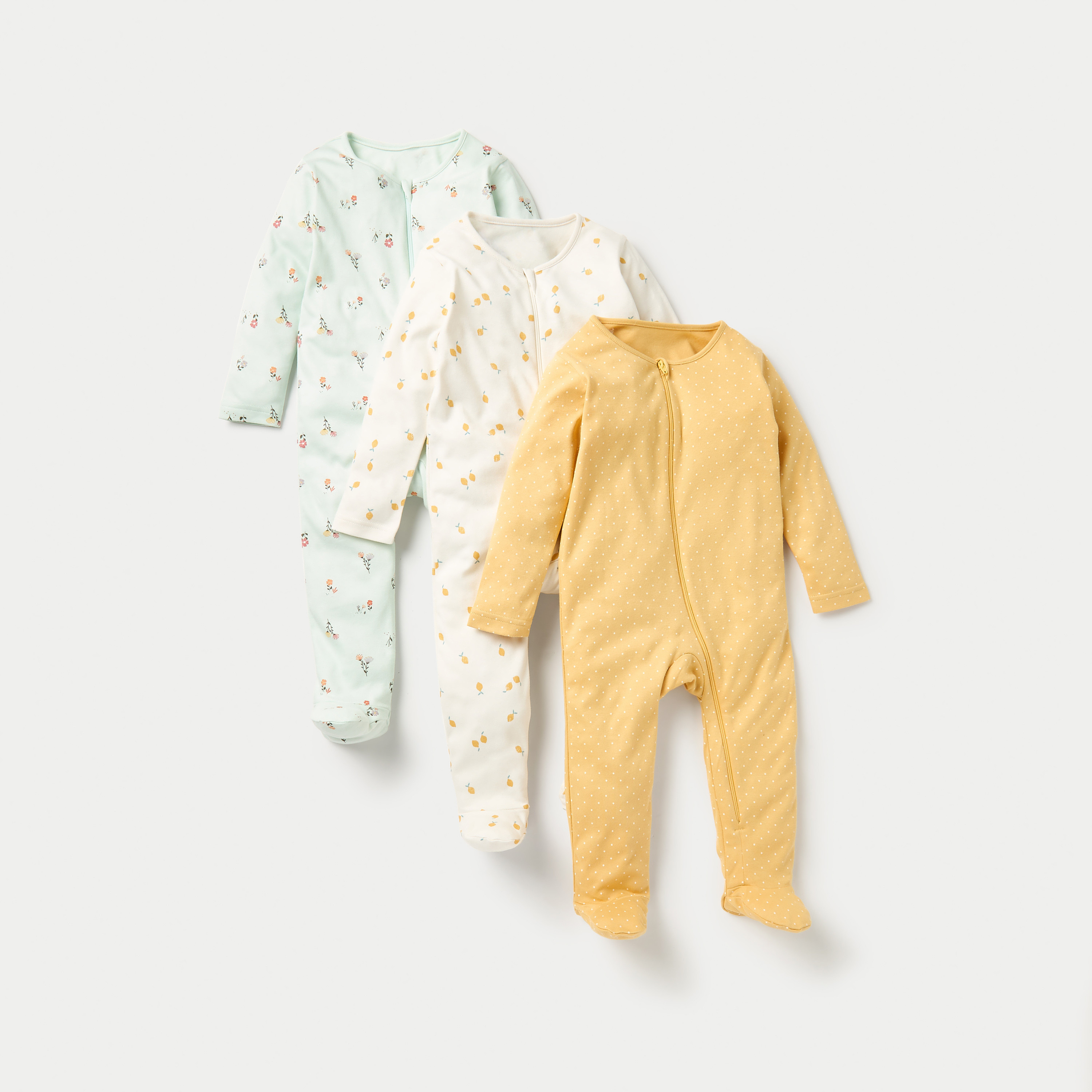 Juniors Printed Closed Feet Sleepsuit with Zip Closure - Set of 3-baby-girls-clothing-nightwear-sleepsuits-image-1
