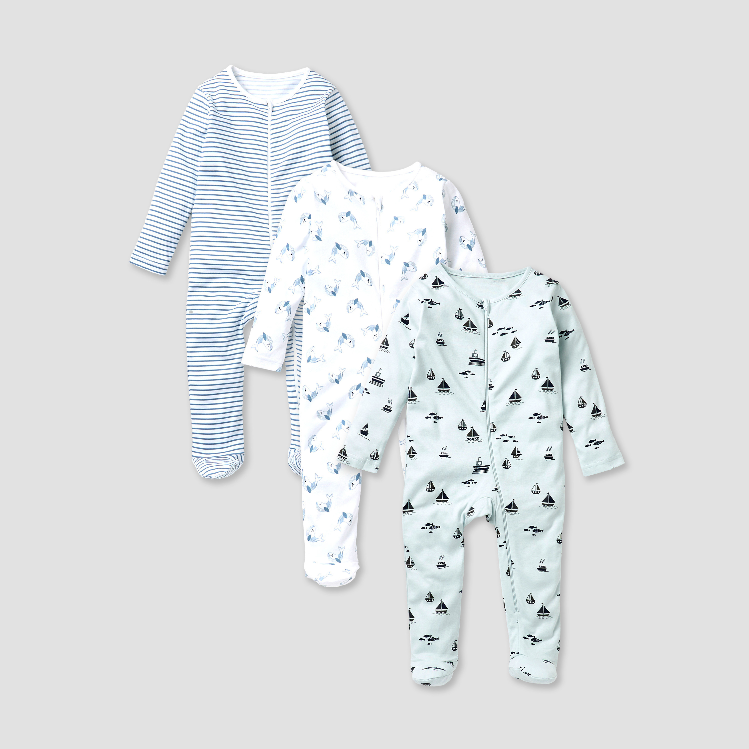 Juniors Printed Closed Feet Sleepsuit with Zip Closure - Set of 3-baby-boys-clothing-nightwear-sleepsuits-image-1