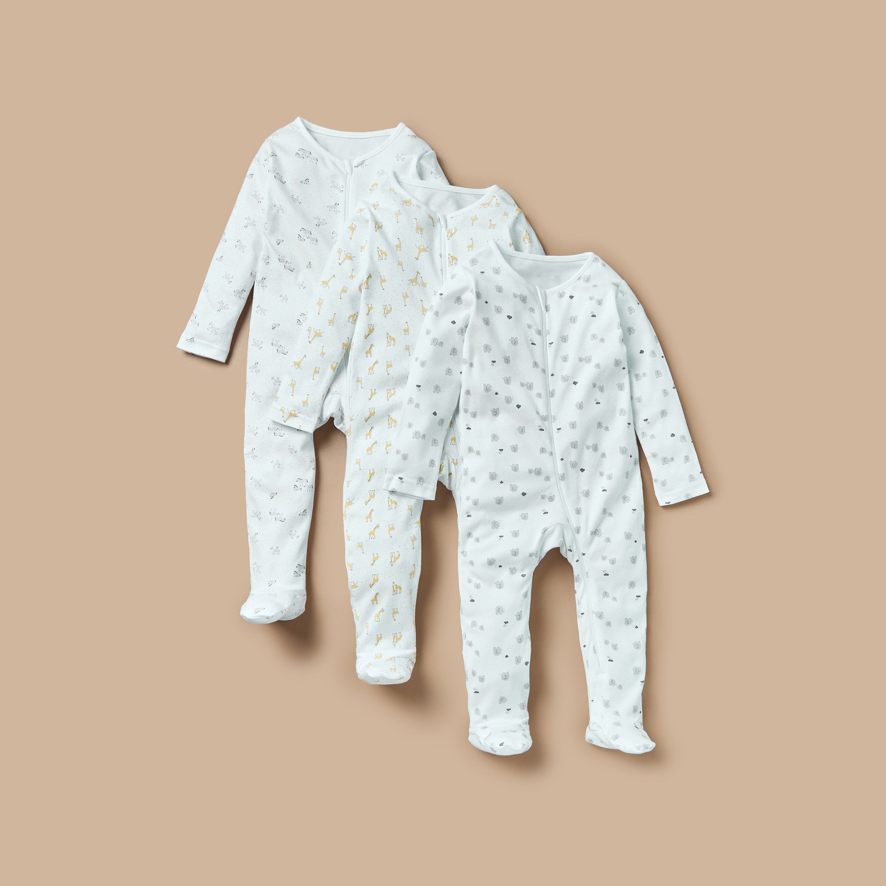 Juniors Animals Print Closed Feet Sleepsuit with Zip Closure - Set of 3-baby-boys-clothing-nightwear-sleepsuits-image-1