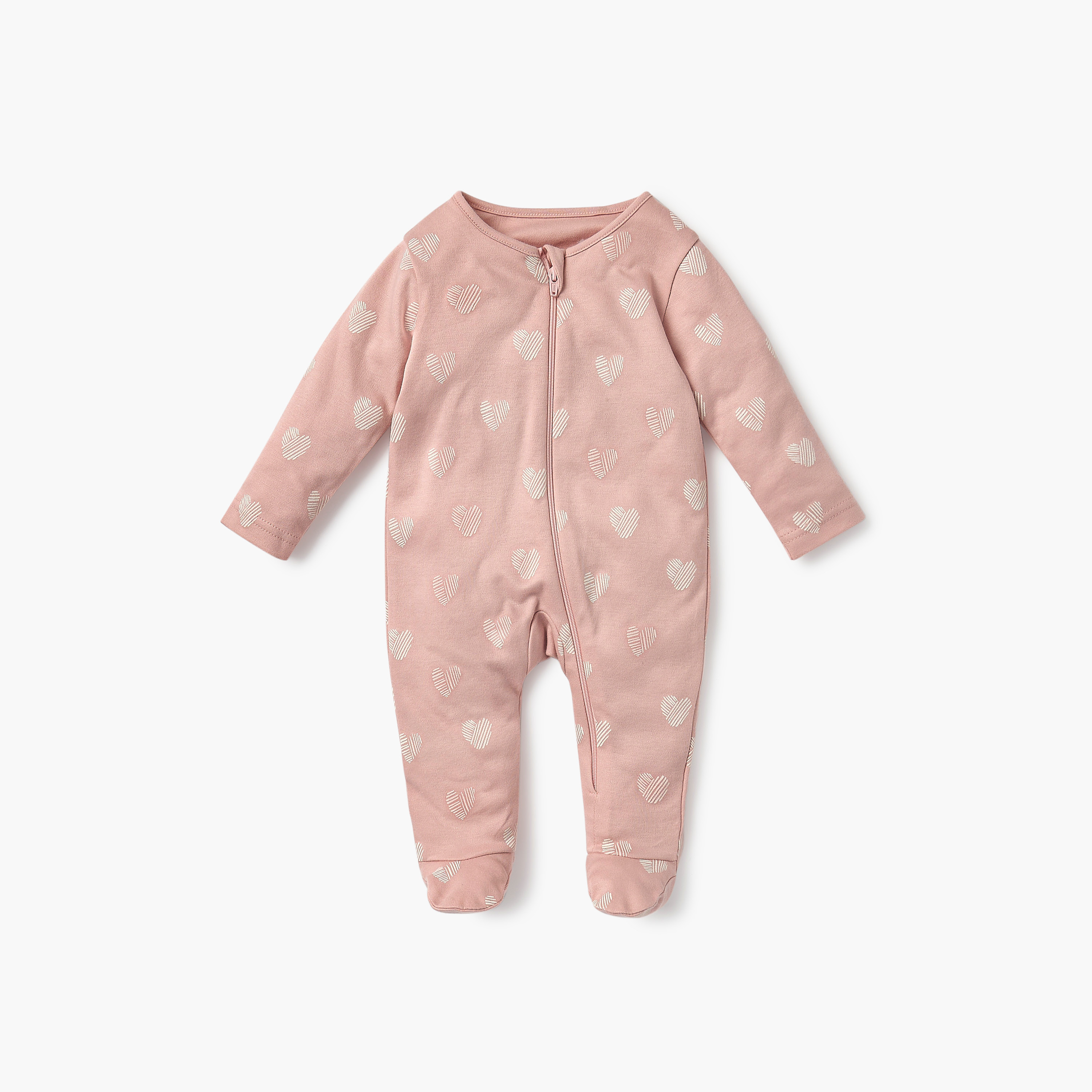 بدلات نوم بطبعات وأكمام طويلة وسحاب إغلاق من جونيورز - طقم 5 قطع-baby-girls-clothing-nightwear-sleepsuits-image-2