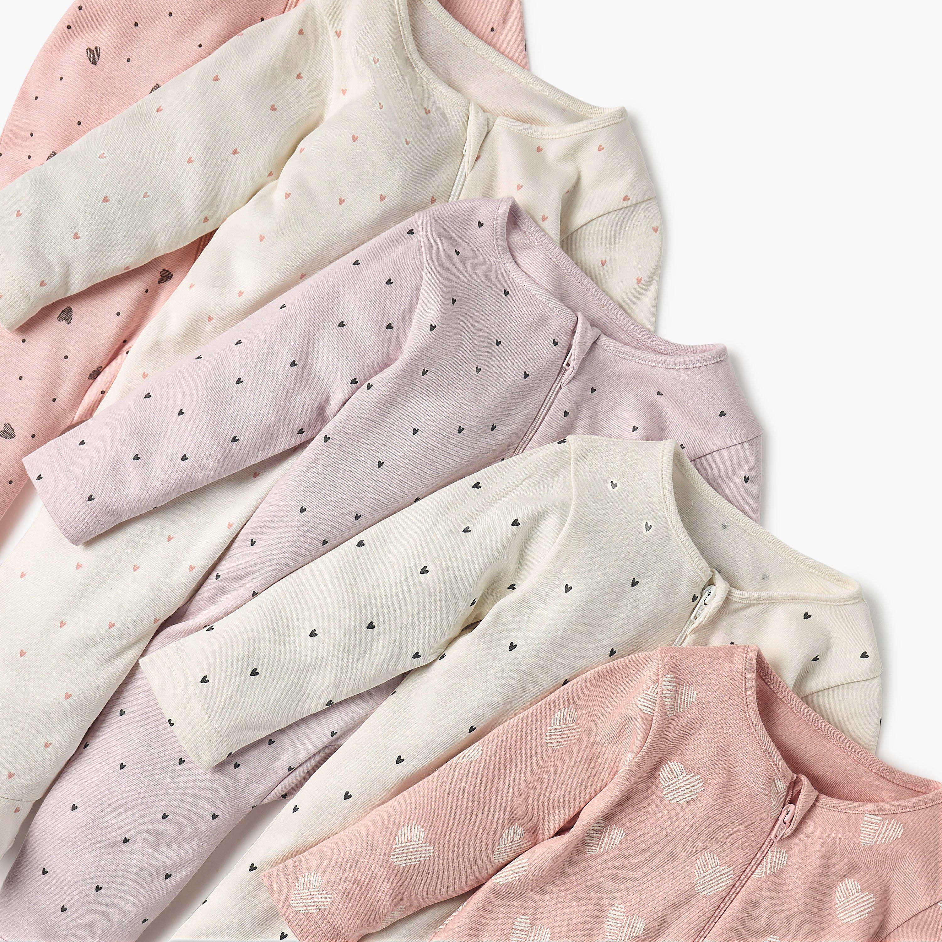 بدلات نوم بطبعات وأكمام طويلة وسحاب إغلاق من جونيورز - طقم 5 قطع-baby-girls-clothing-nightwear-sleepsuits-image-3