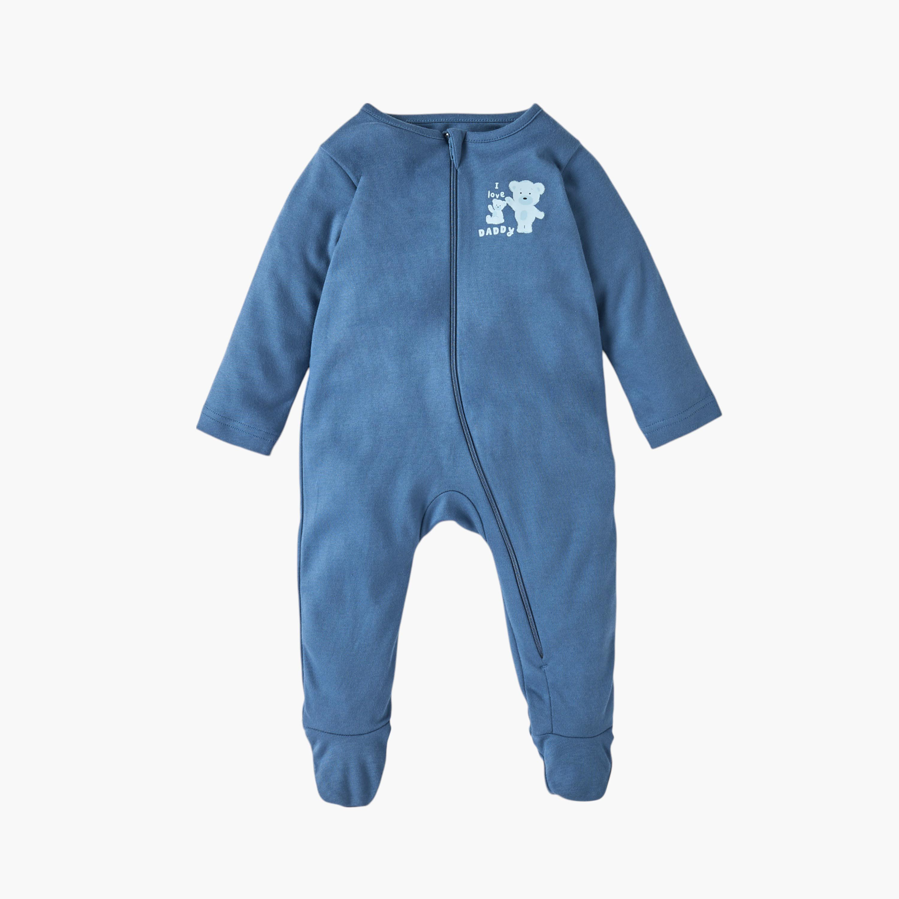 Juniors Bear Print Sleepsuit with Zip Closure - Set of 3-baby-boys-clothing-nightwear-sleepsuits-image-2