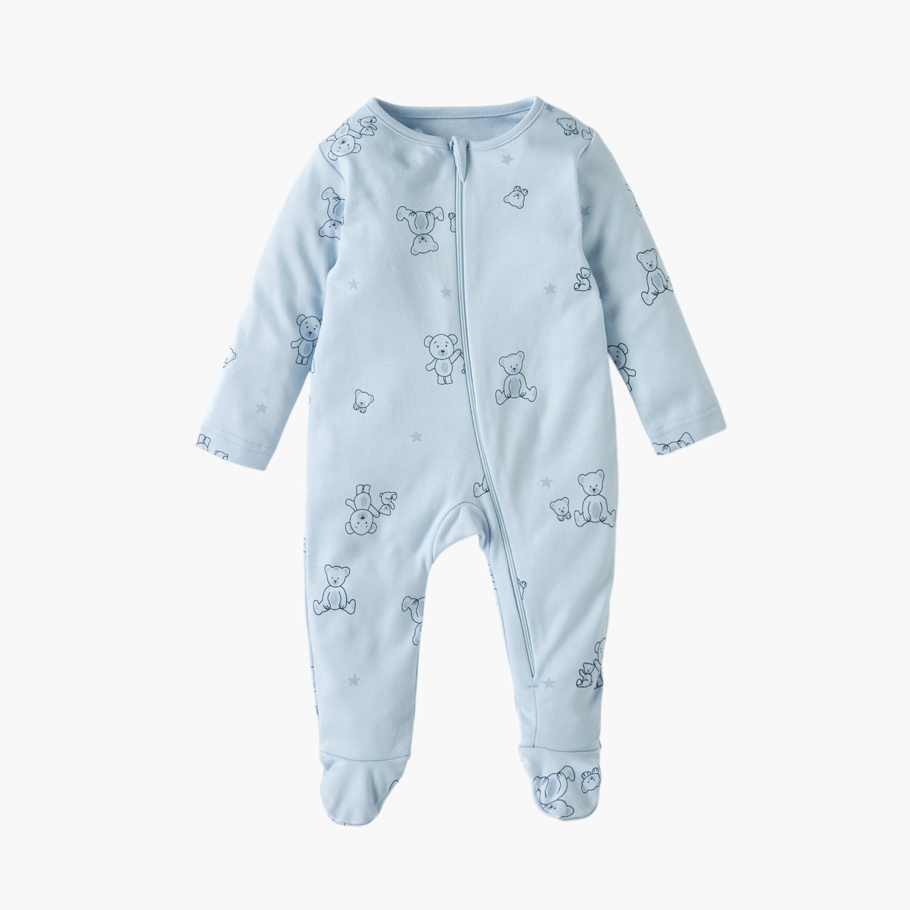 Juniors Bear Print Sleepsuit with Zip Closure - Set of 3-baby-boys-clothing-nightwear-sleepsuits-image-3