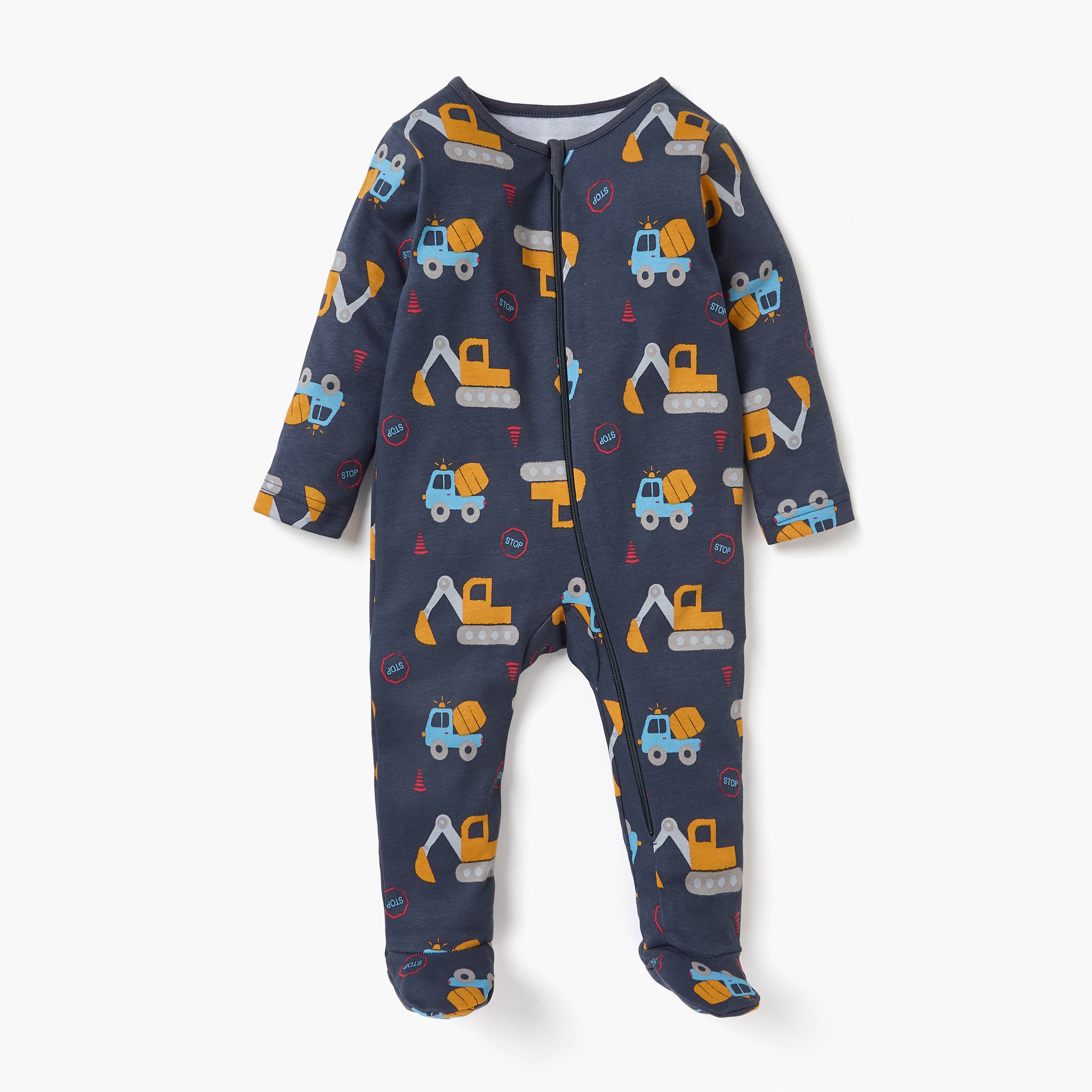 Juniors Printed Sleepsuit with Long Sleeves and Zip Closure - Set of 3-baby-boys-clothing-nightwear-sleepsuits-image-2