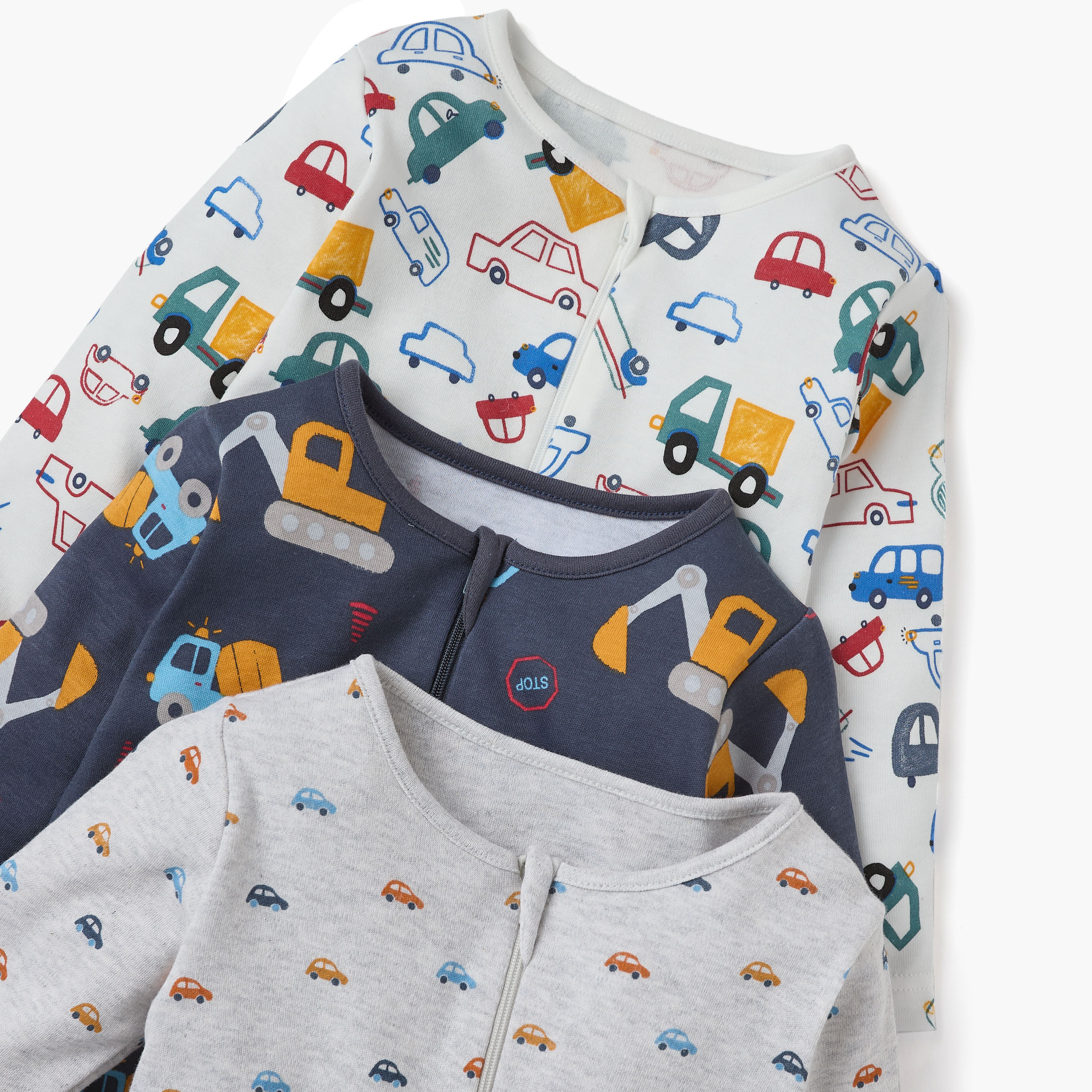 Juniors Printed Sleepsuit with Long Sleeves and Zip Closure - Set of 3-baby-boys-clothing-nightwear-sleepsuits-image-5