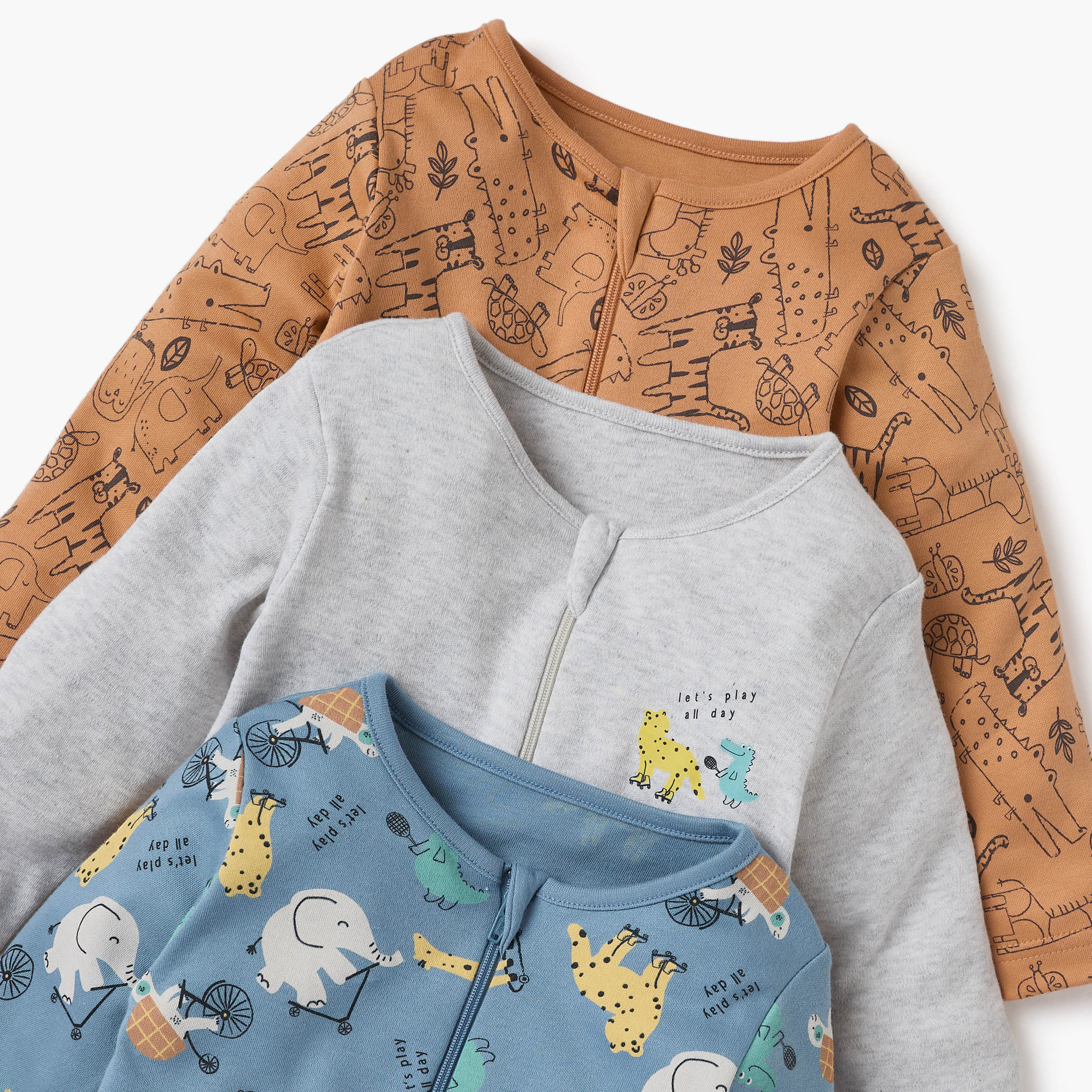 بدلات نوم بطبعات وأكمام طويلة وسحاب إغلاق من جونيورز - طقم 3 قطع-baby-boys-clothing-nightwear-sleepsuits-image-5