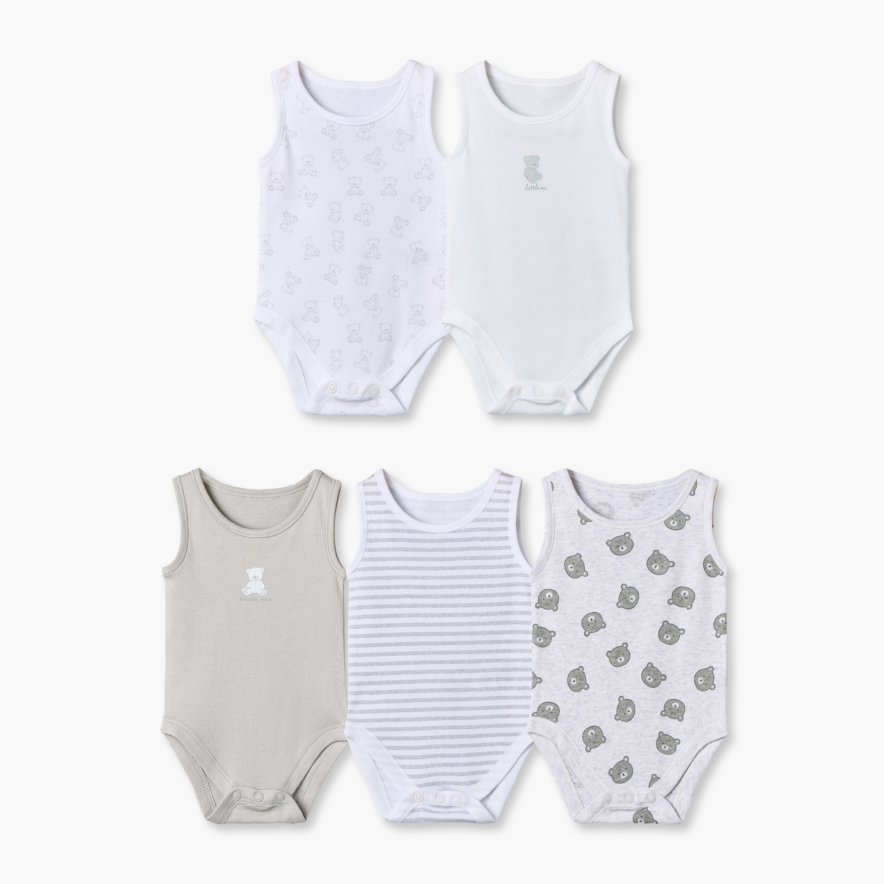 طقم بودي سوت قطن دون أكمام بياقة مستديرة وطبعات دب 5 قطع من جونيورز-baby-boys-clothing-bodysuits-image-1