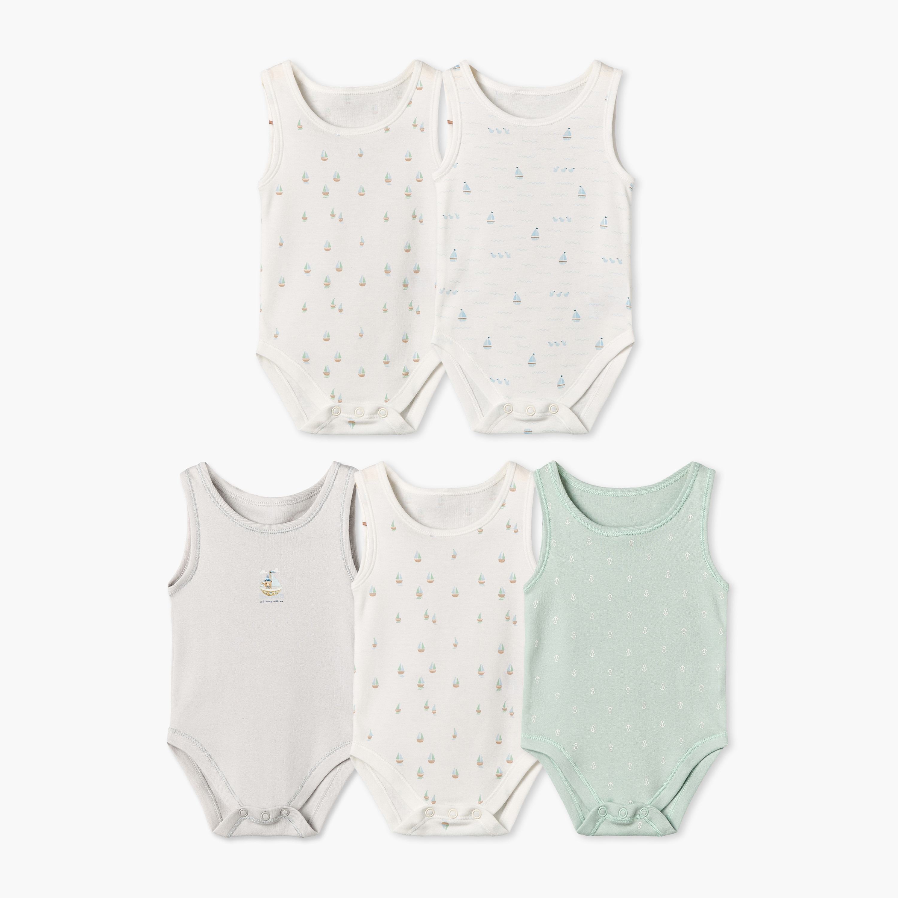 طقم بودي سوت دون أكمام بياقة مستديرة وأزرار إغلاق كباسة 5 قطع من جونيورز-baby-boys-clothing-bodysuits-image-1