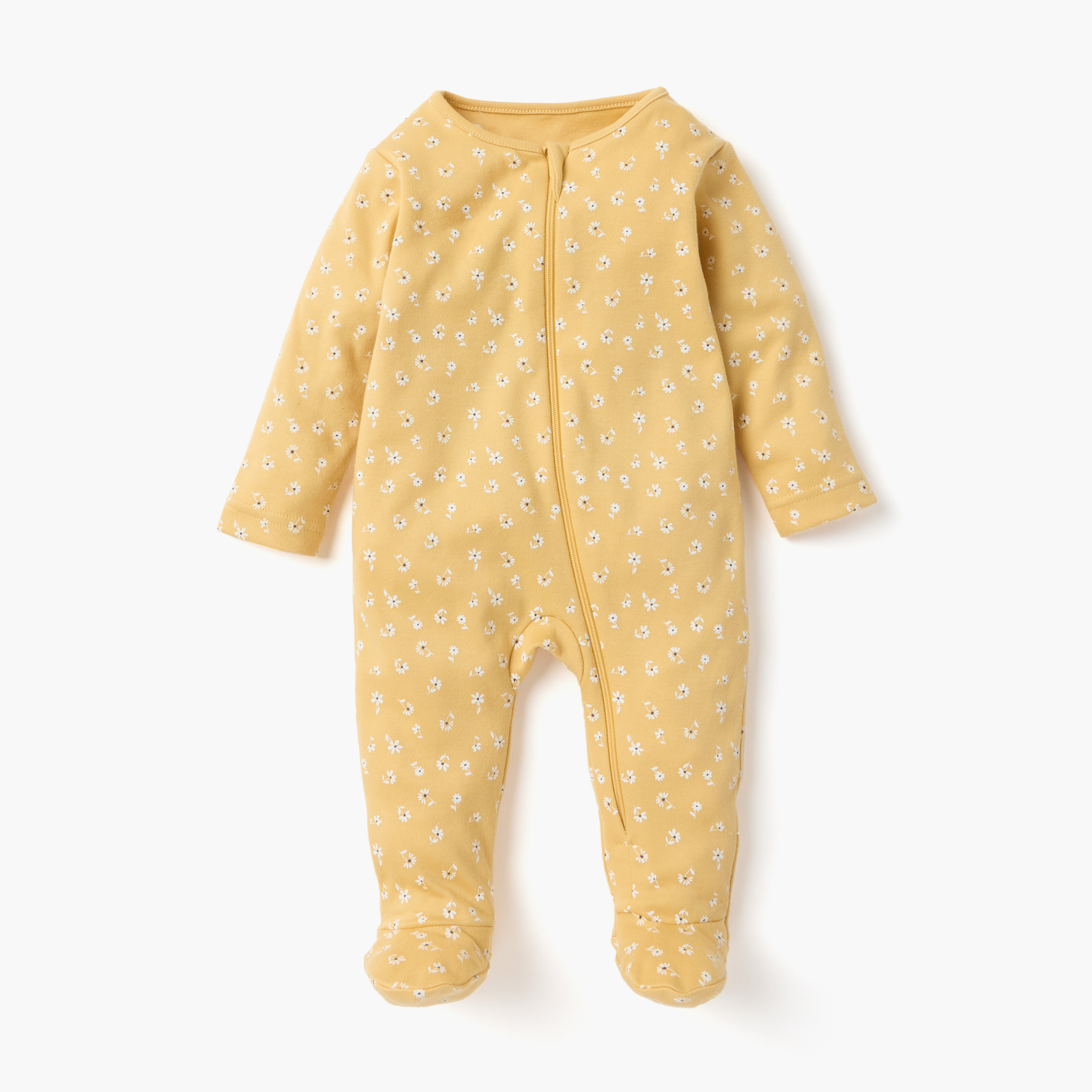 Juniors Floral Print Sleepsuit with Zip Closure and Long Sleeves - Set of 3-baby-girls-clothing-nightwear-sleepsuits-image-4