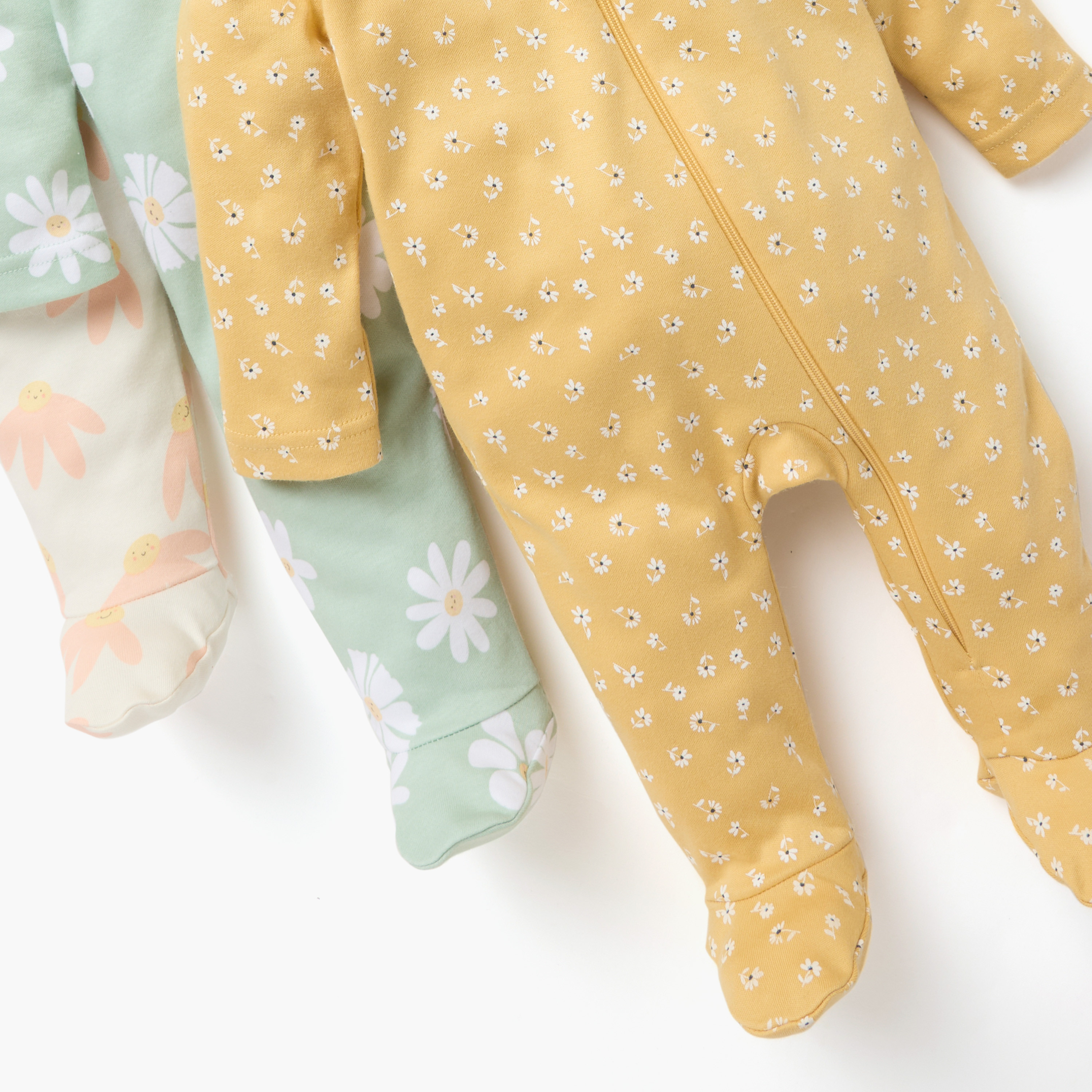 Juniors Floral Print Sleepsuit with Zip Closure and Long Sleeves - Set of 3-baby-girls-clothing-nightwear-sleepsuits-image-6