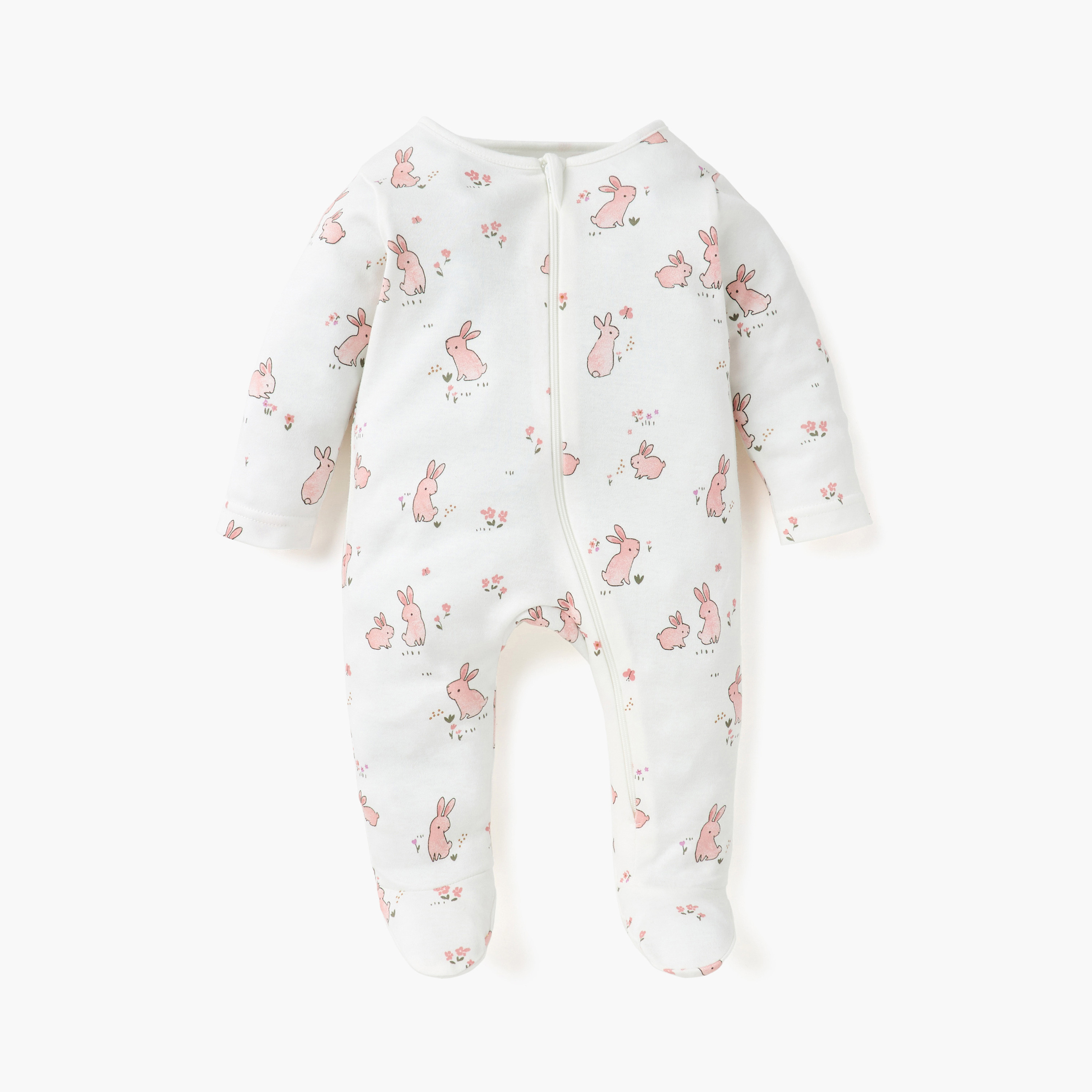 Juniors Printed Closed Feet Sleepsuit with Long Sleeves - Set of 3-baby-girls-clothing-nightwear-sleepsuits-image-2