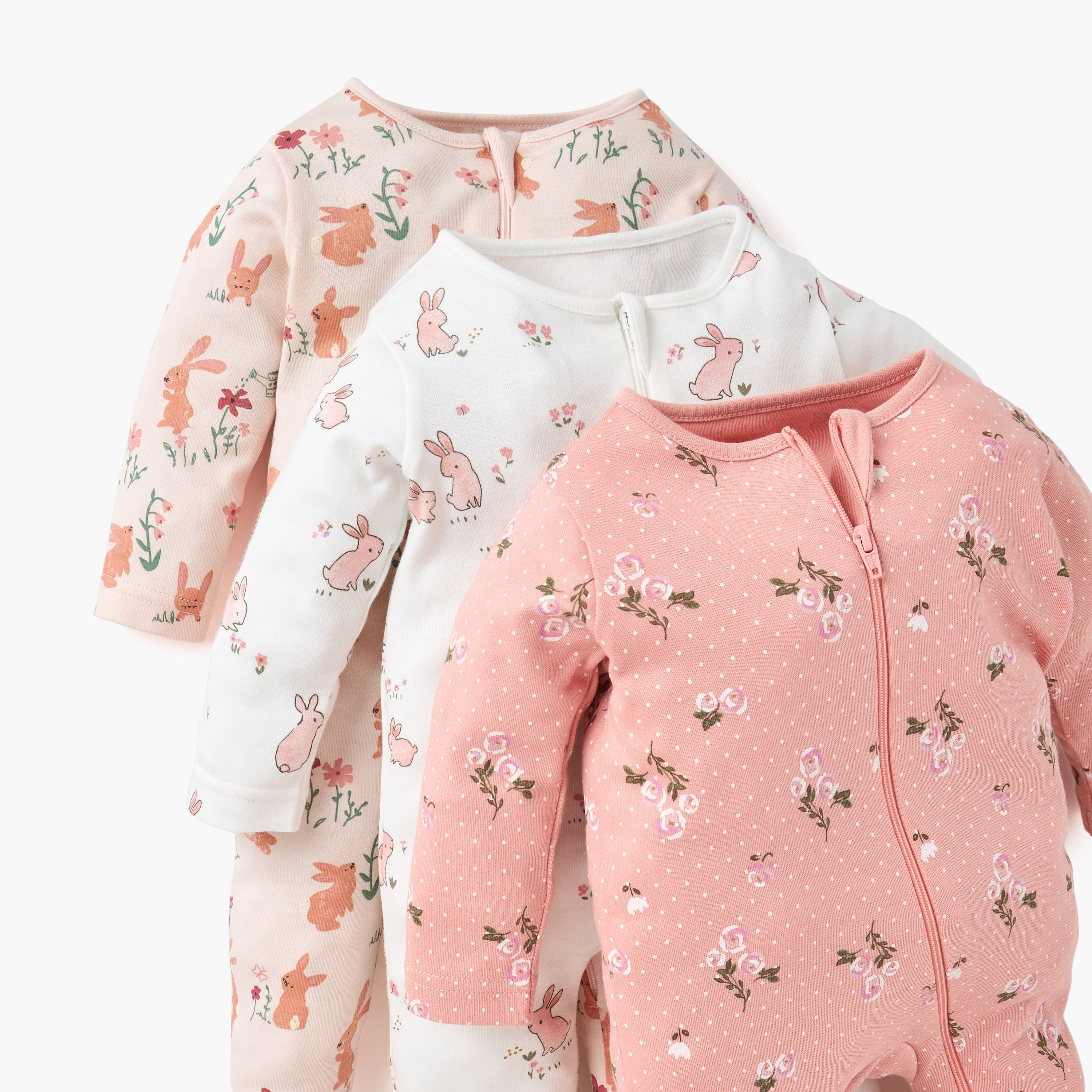 Juniors Printed Closed Feet Sleepsuit with Long Sleeves - Set of 3-baby-girls-clothing-nightwear-sleepsuits-image-5