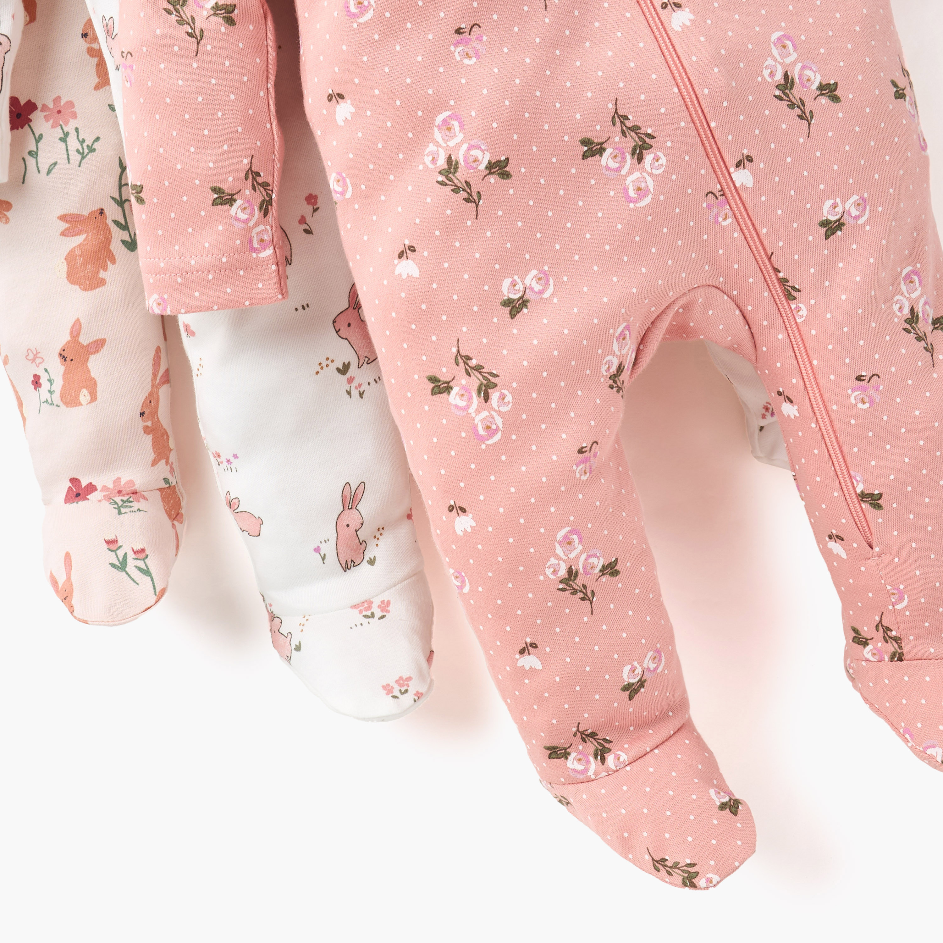 Juniors Printed Closed Feet Sleepsuit with Long Sleeves - Set of 3-baby-girls-clothing-nightwear-sleepsuits-image-6