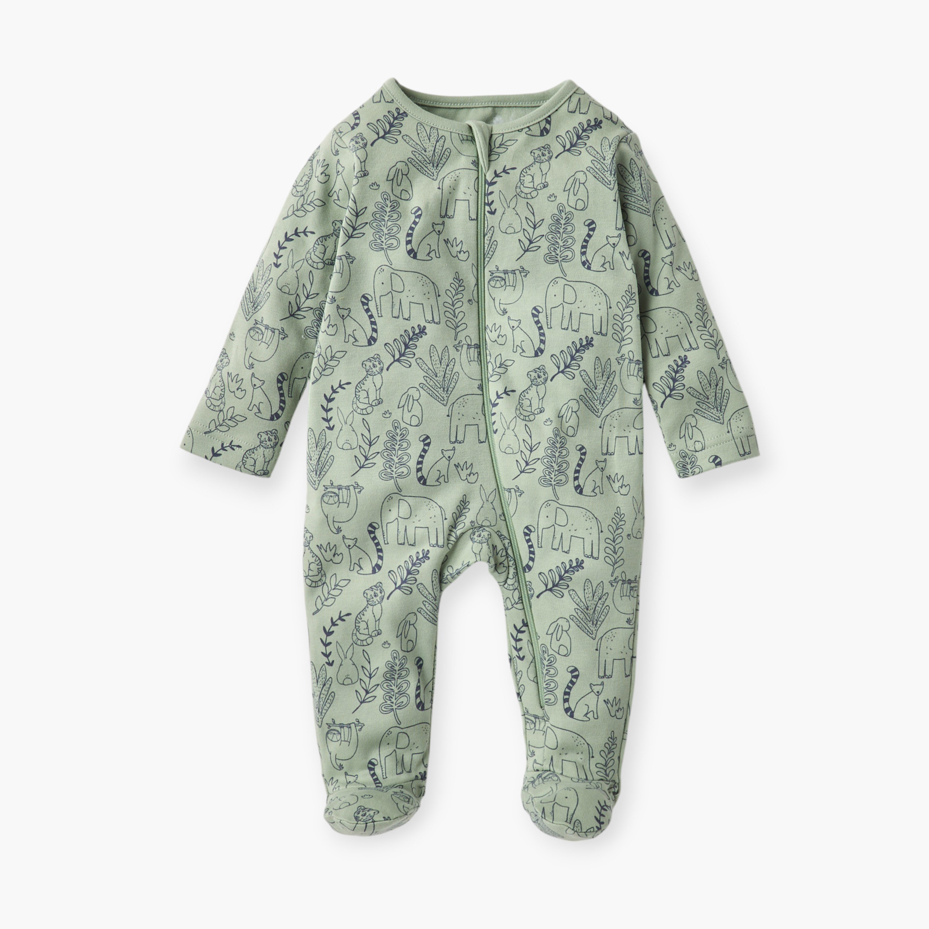 Juniors Printed Sleepsuit with Zip Closure and Long Sleeves-baby-boys-clothing-nightwear-sleepsuits-image-2