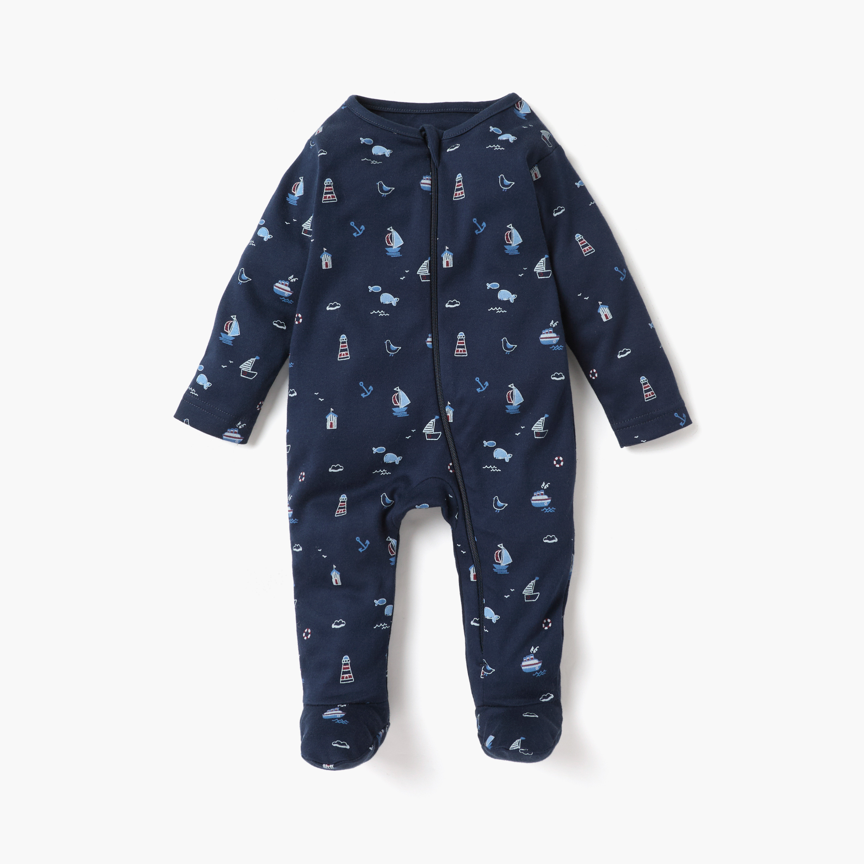 Juniors Printed Sleepsuit with Long Sleeves and Zip Closure - Set of 5-baby-boys-clothing-nightwear-sleepsuits-image-2