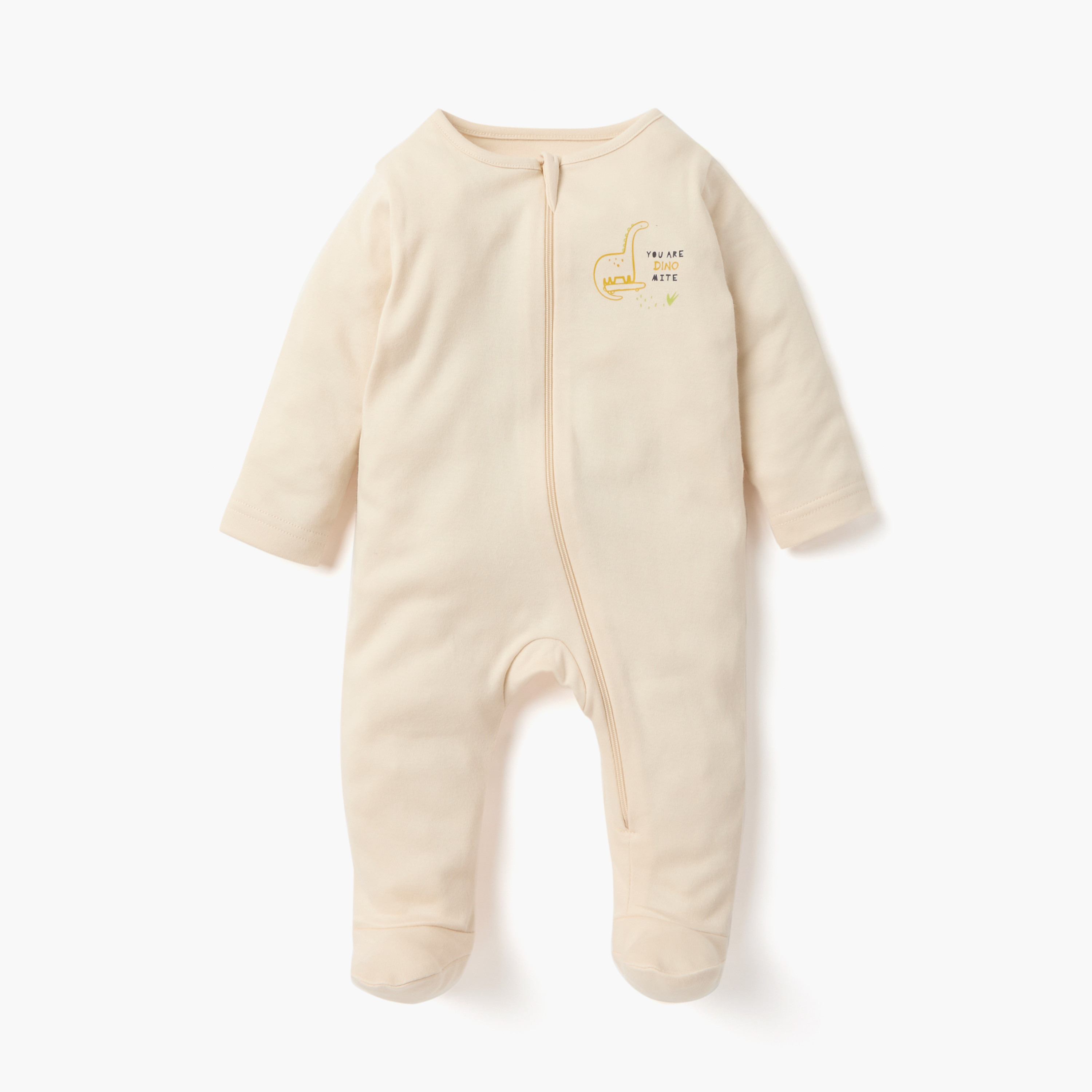 Juniors Dinosaur Print Sleepsuit with Zip Closure and Long Sleeves - Set of 3-baby-girls-clothing-nightwear-sleepsuits-image-3