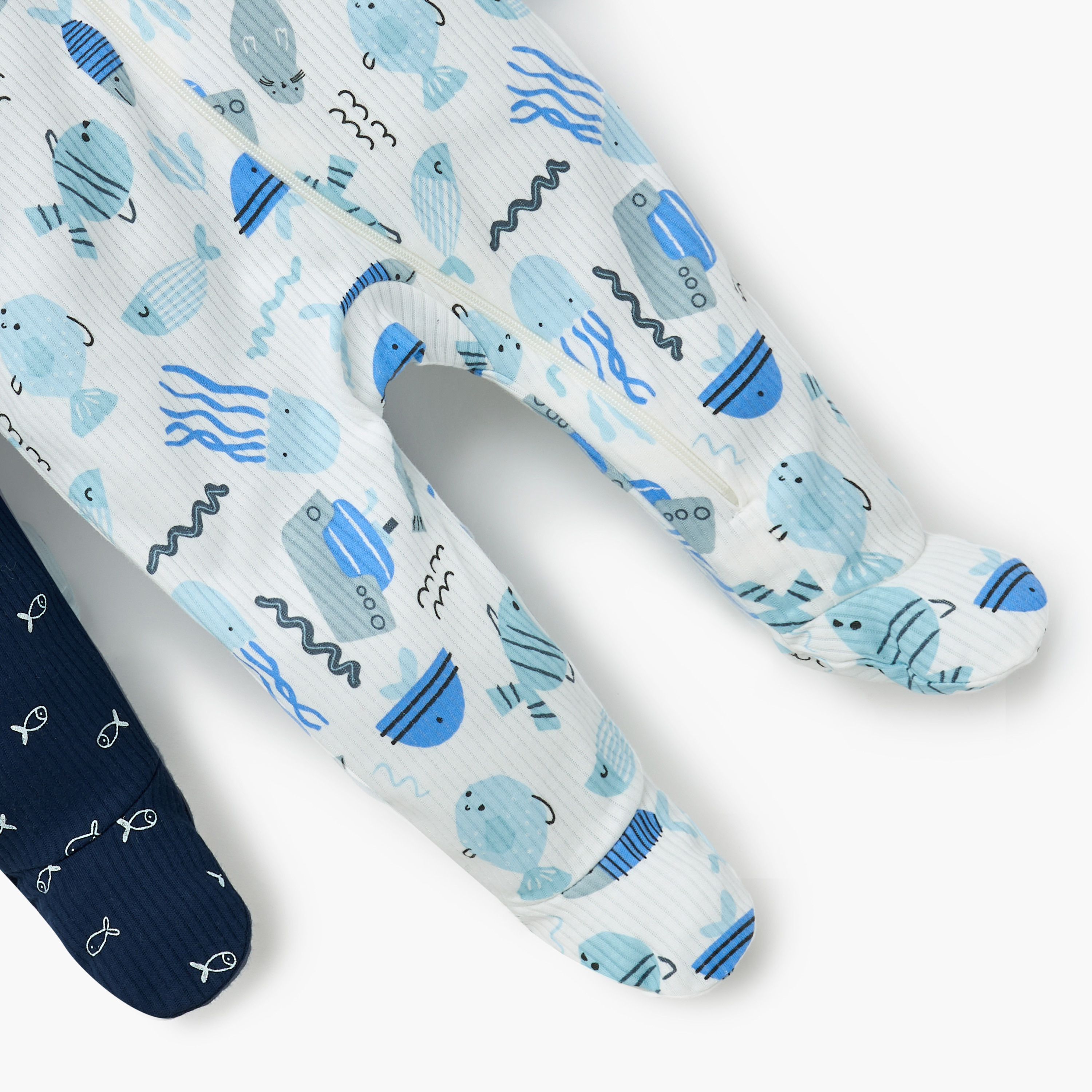 Juniors Fish Print Sleepsuit with Long Sleeves and Zip Closure - Set of 3-baby-girls-clothing-nightwear-sleepsuits-image-6