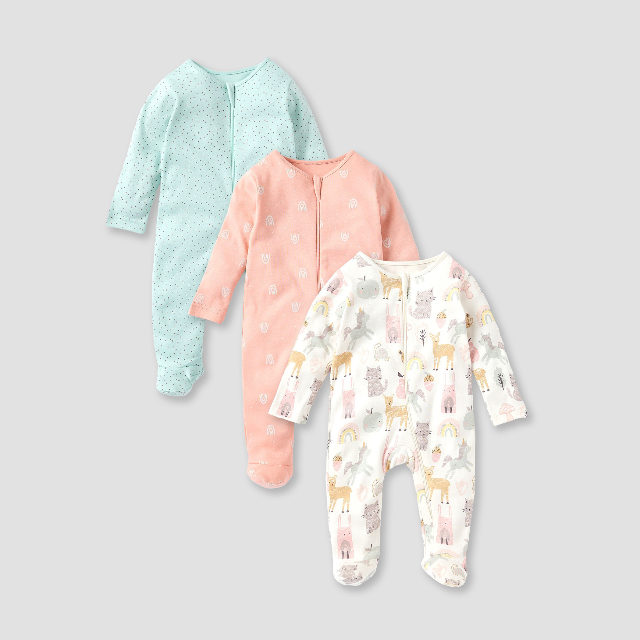 Juniors Printed Sleepsuit with Round Neck and Zip Closure - Set of 3-baby-boys-clothing-nightwear-sleepsuits-image-1