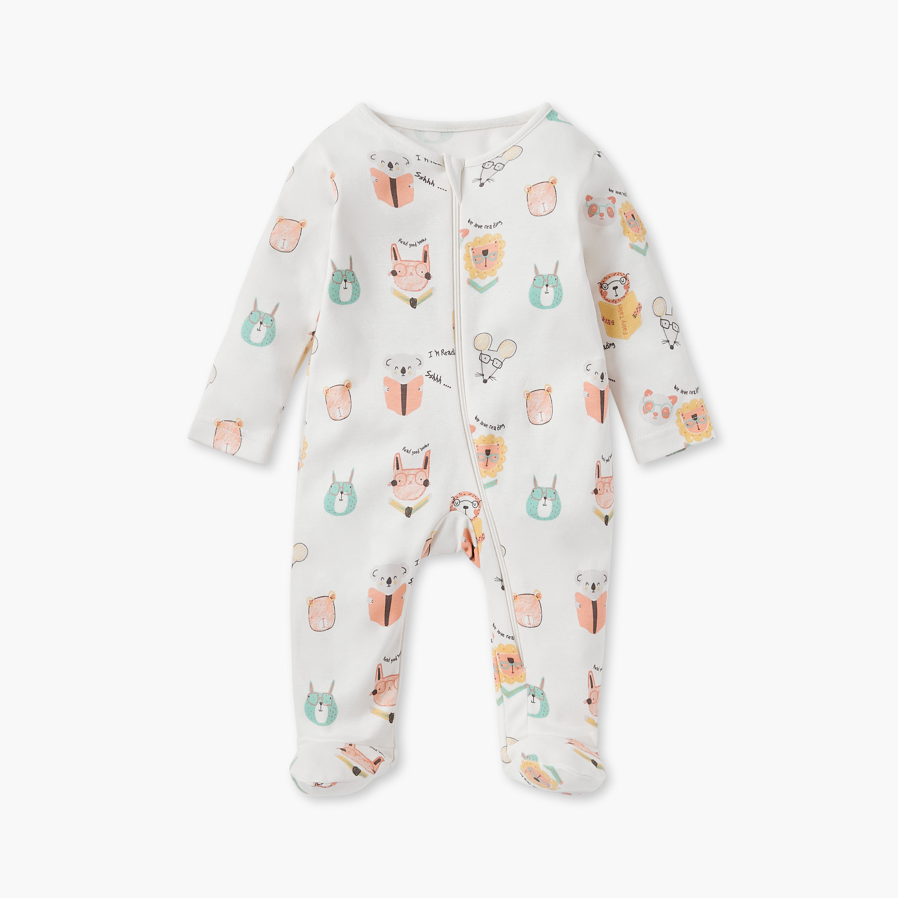 Juniors All-Over Print Sleepsuits with Zip Closure - Set of 3-baby-girls-clothing-nightwear-sleepsuits-image-2