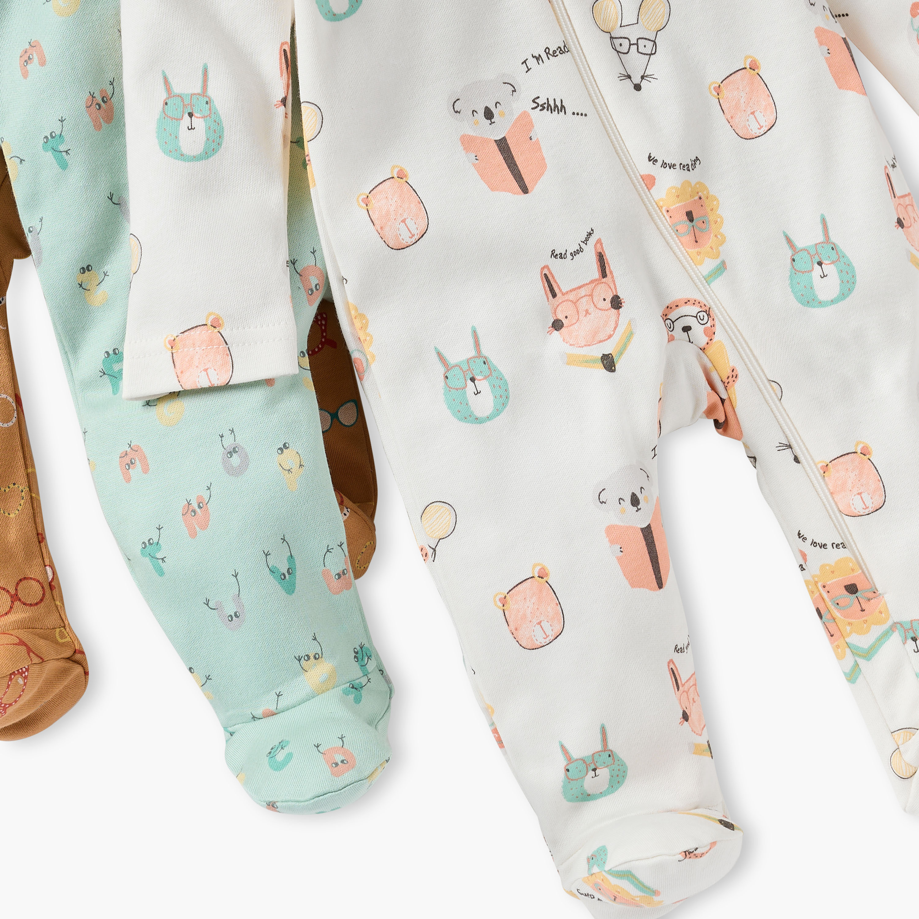 Juniors All-Over Print Sleepsuits with Zip Closure - Set of 3-baby-girls-clothing-nightwear-sleepsuits-image-6