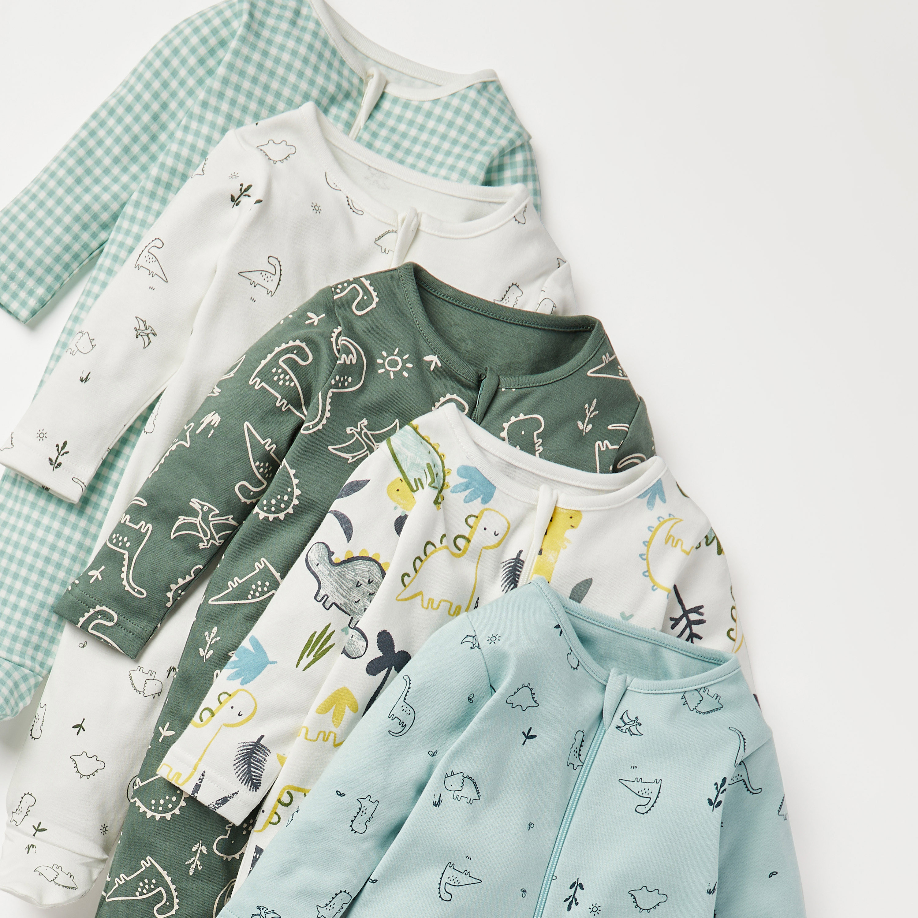Juniors Dinosaur Print Closed Feet Sleepsuit with Zip Closure - Set of 5-baby-boys-clothing-nightwear-sleepsuits-image-3