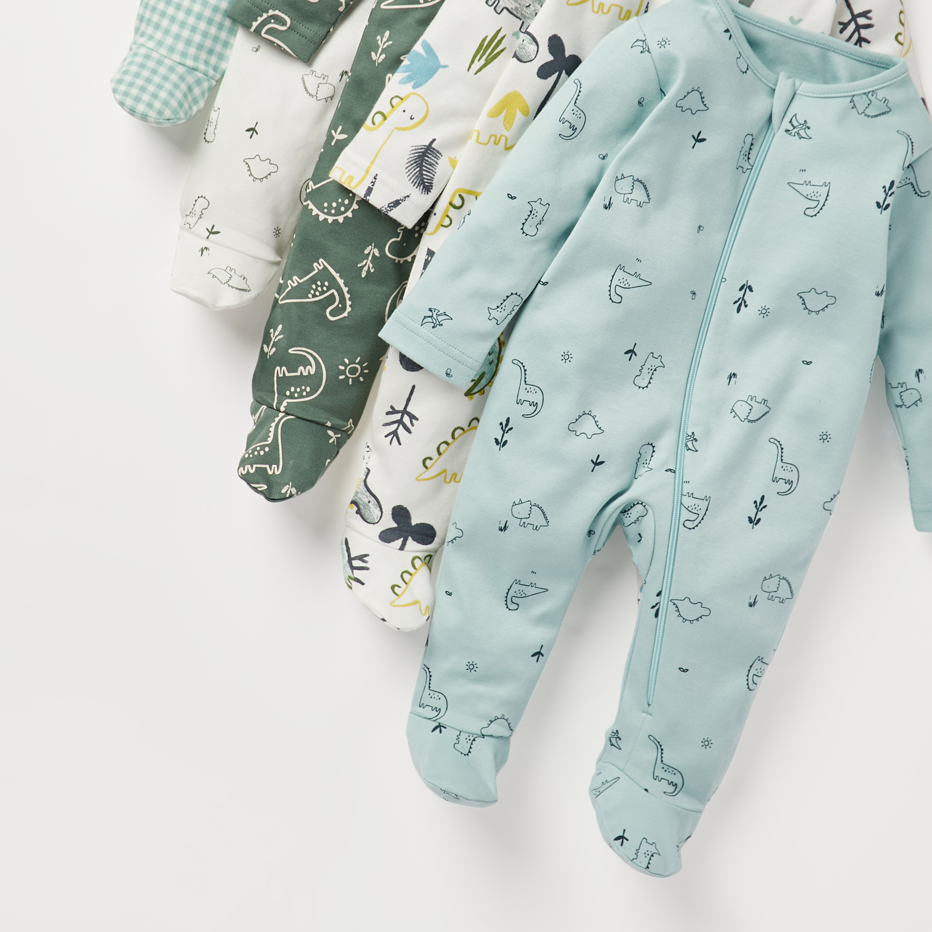 Juniors Dinosaur Print Closed Feet Sleepsuit with Zip Closure - Set of 5-baby-boys-clothing-nightwear-sleepsuits-image-4