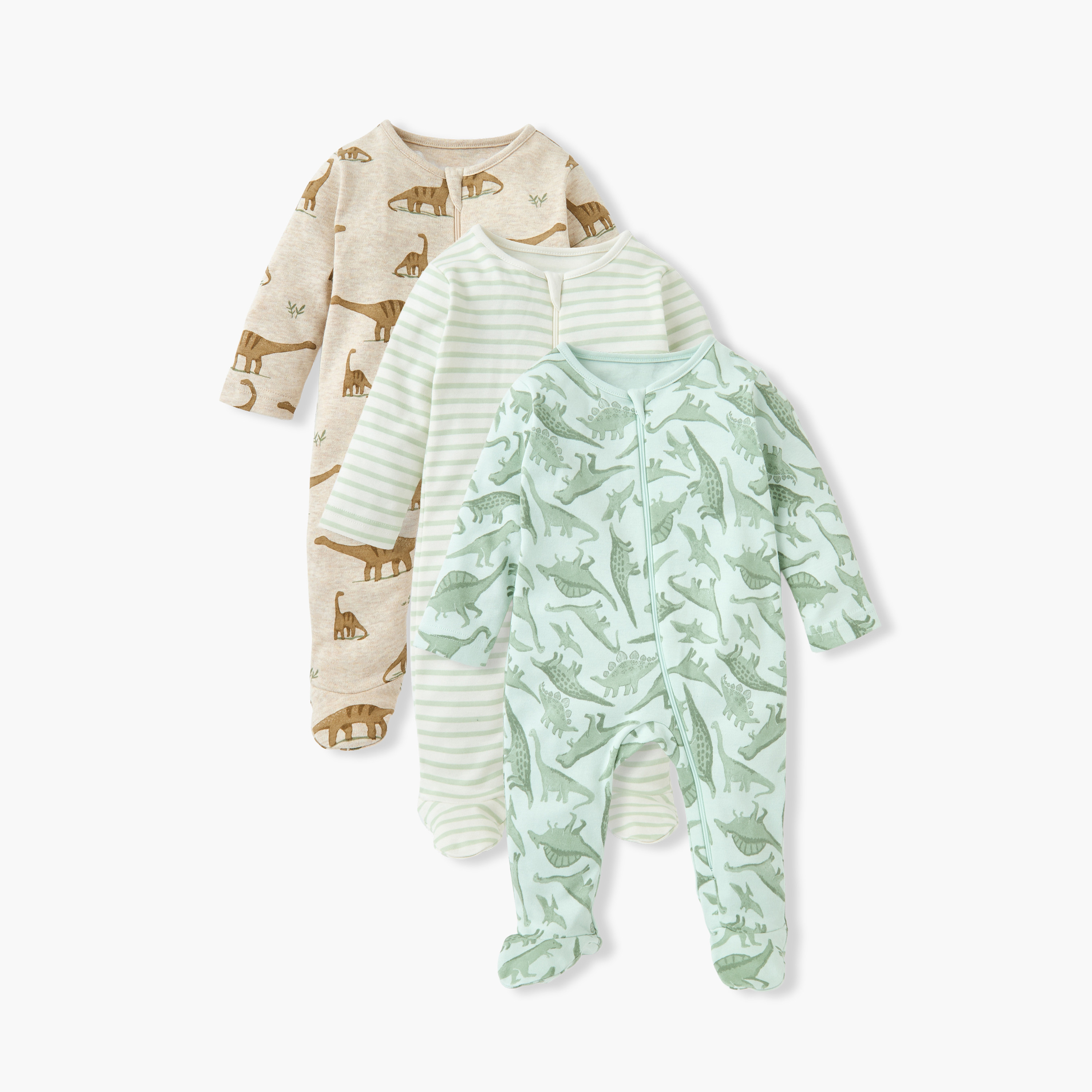 Juniors Dinosaur Print Sleepsuit with Zip Closure and Long Sleeves - Set of 3-baby-boys-clothing-nightwear-sleepsuits-image-1