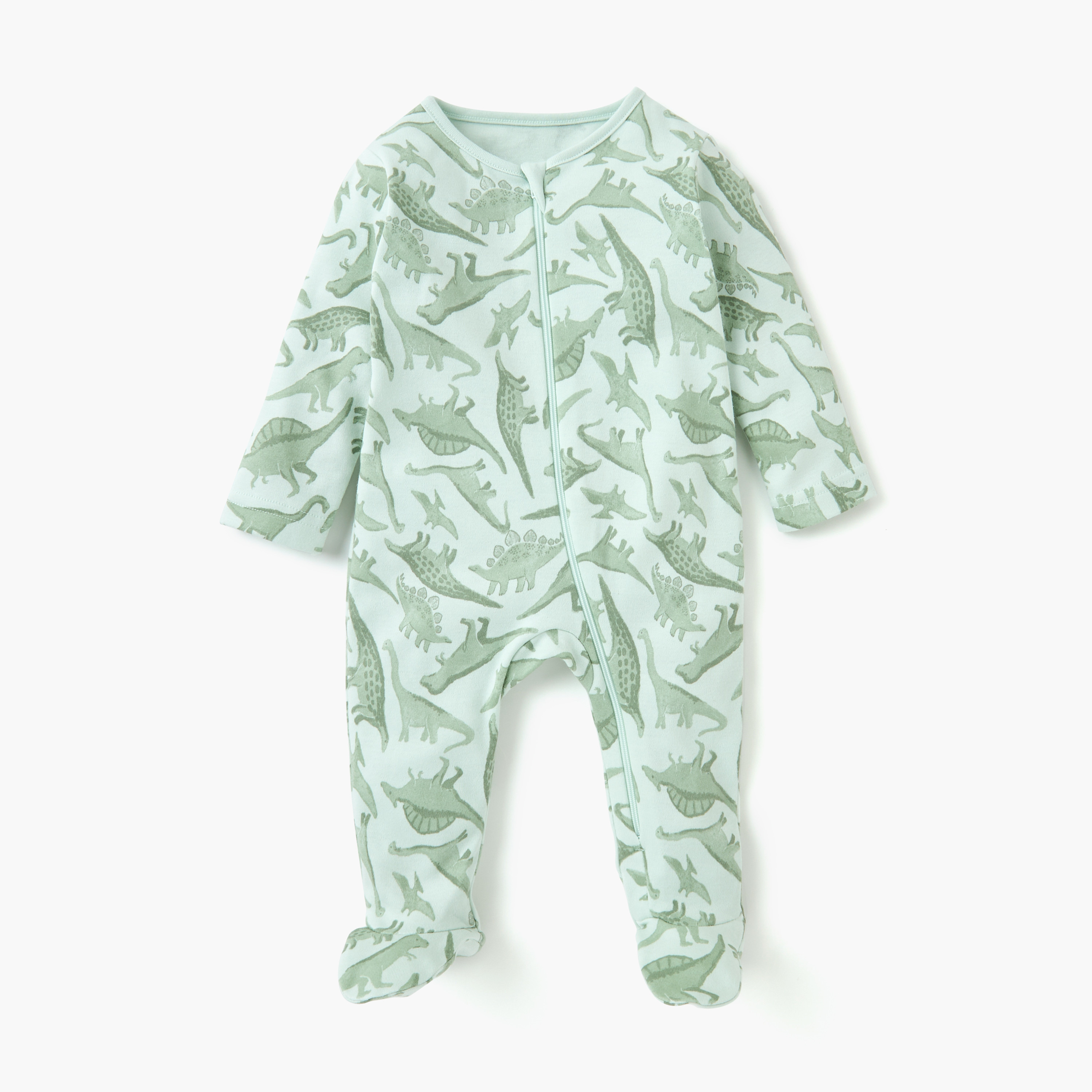 Juniors Dinosaur Print Sleepsuit with Zip Closure and Long Sleeves - Set of 3-baby-boys-clothing-nightwear-sleepsuits-image-2