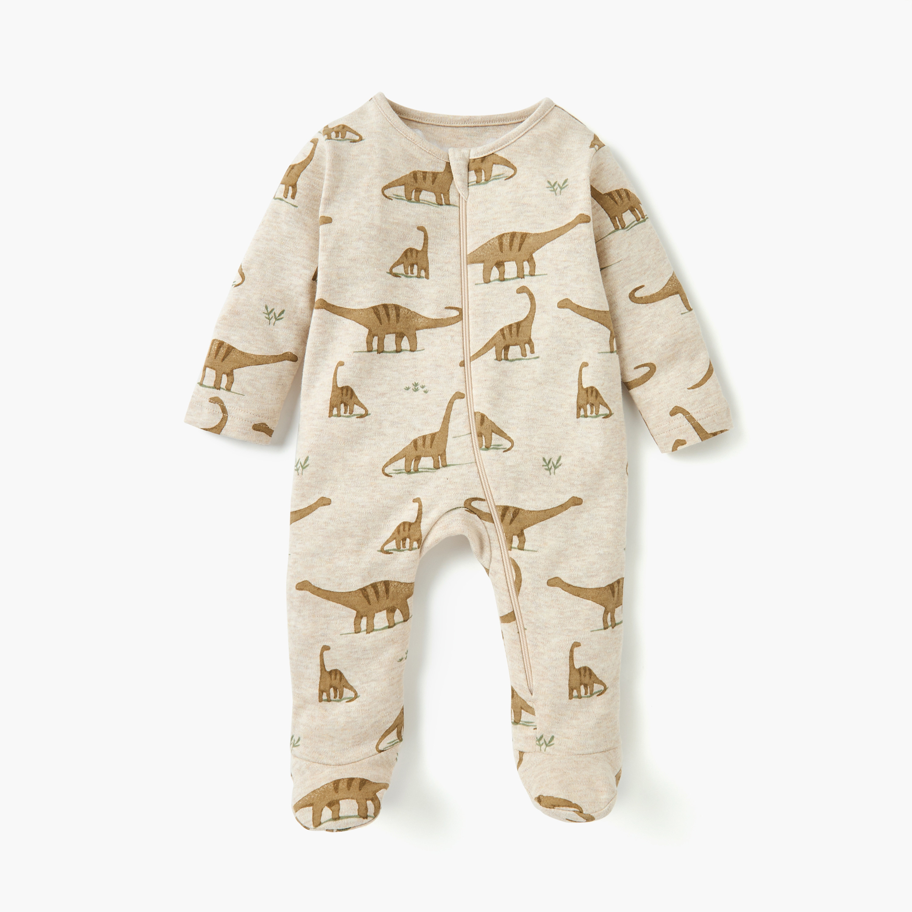 Juniors Dinosaur Print Sleepsuit with Zip Closure and Long Sleeves - Set of 3-baby-boys-clothing-nightwear-sleepsuits-image-4