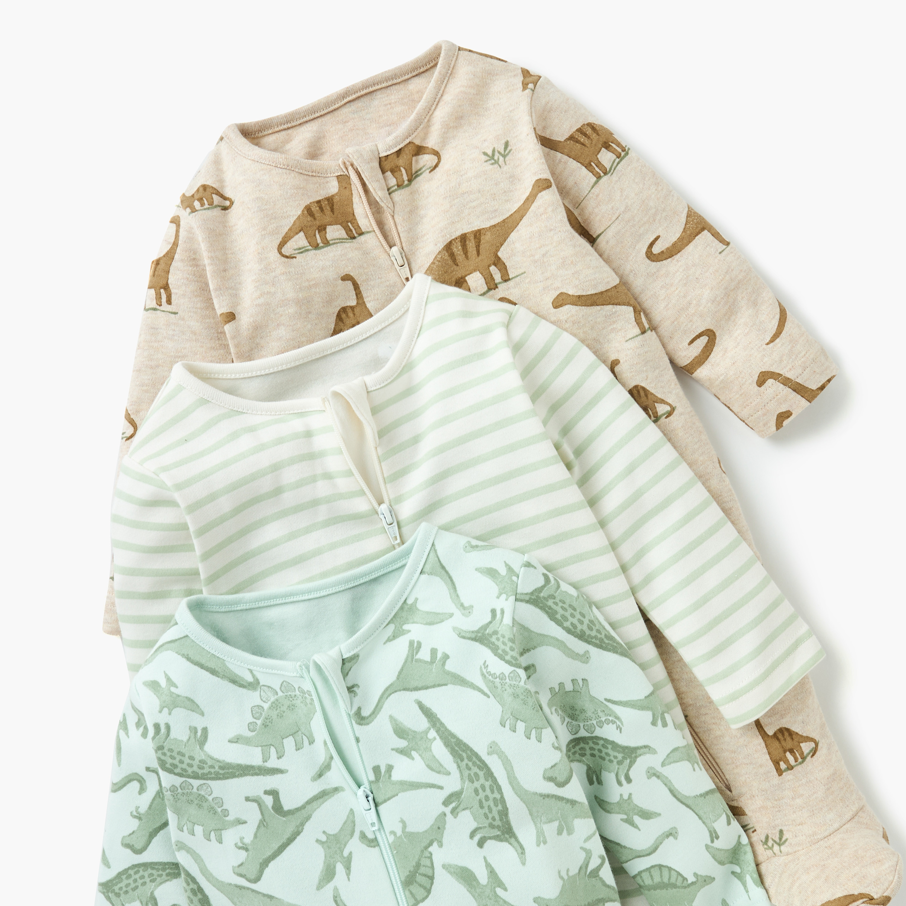 Juniors Dinosaur Print Sleepsuit with Zip Closure and Long Sleeves - Set of 3-baby-boys-clothing-nightwear-sleepsuits-image-5
