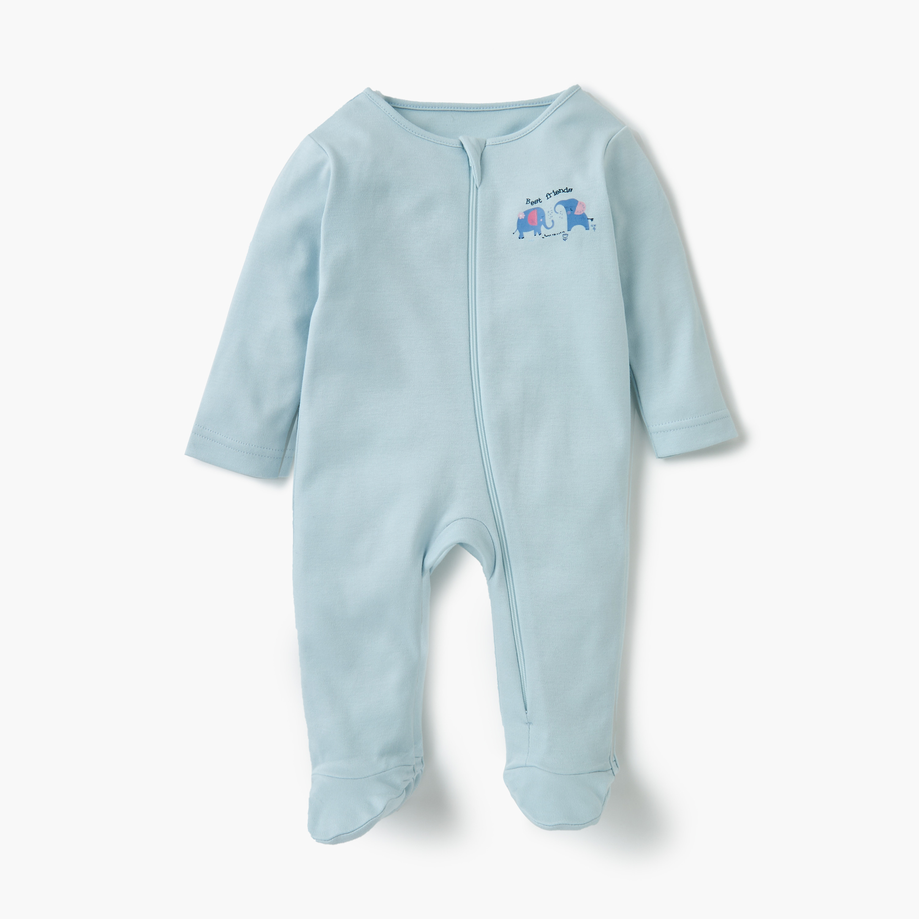 Juniors Printed Sleepsuit with Long Sleeves and Zip Closure - Set of 3-baby-girls-clothing-nightwear-sleepsuits-image-2