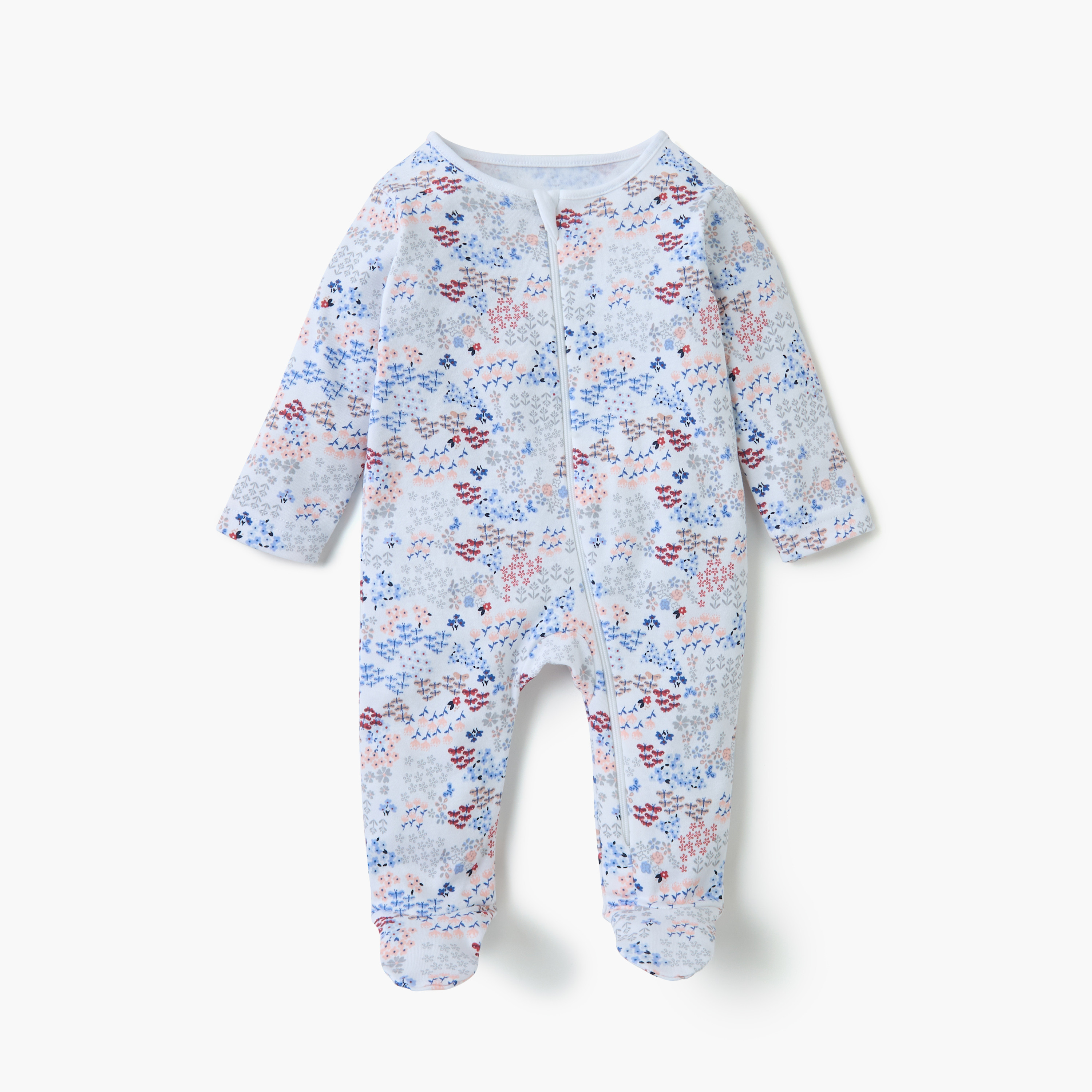 Juniors Printed Sleepsuit with Long Sleeves and Zip Closure - Set of 3-baby-girls-clothing-nightwear-sleepsuits-image-3