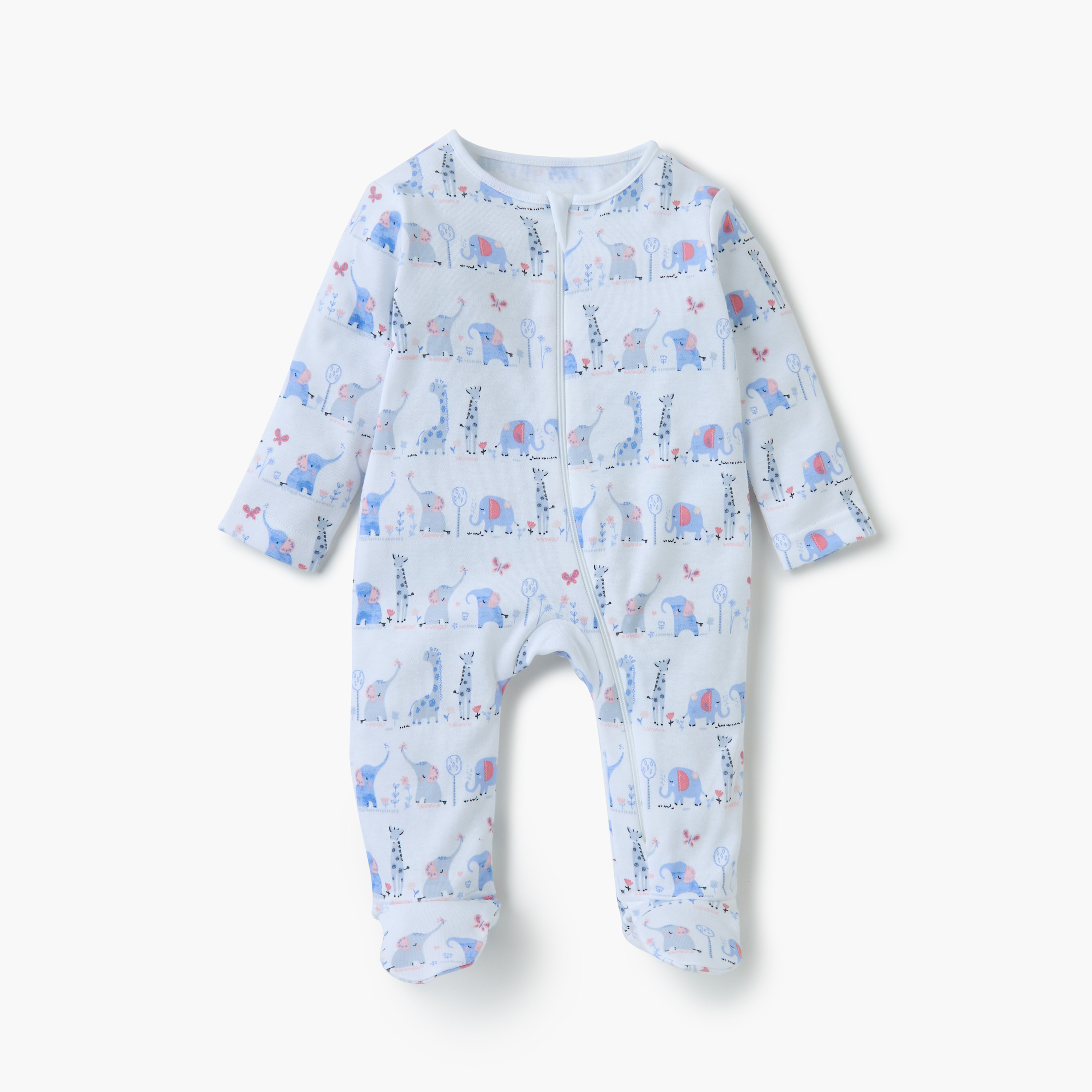 Juniors Printed Sleepsuit with Long Sleeves and Zip Closure - Set of 3-baby-girls-clothing-nightwear-sleepsuits-image-4