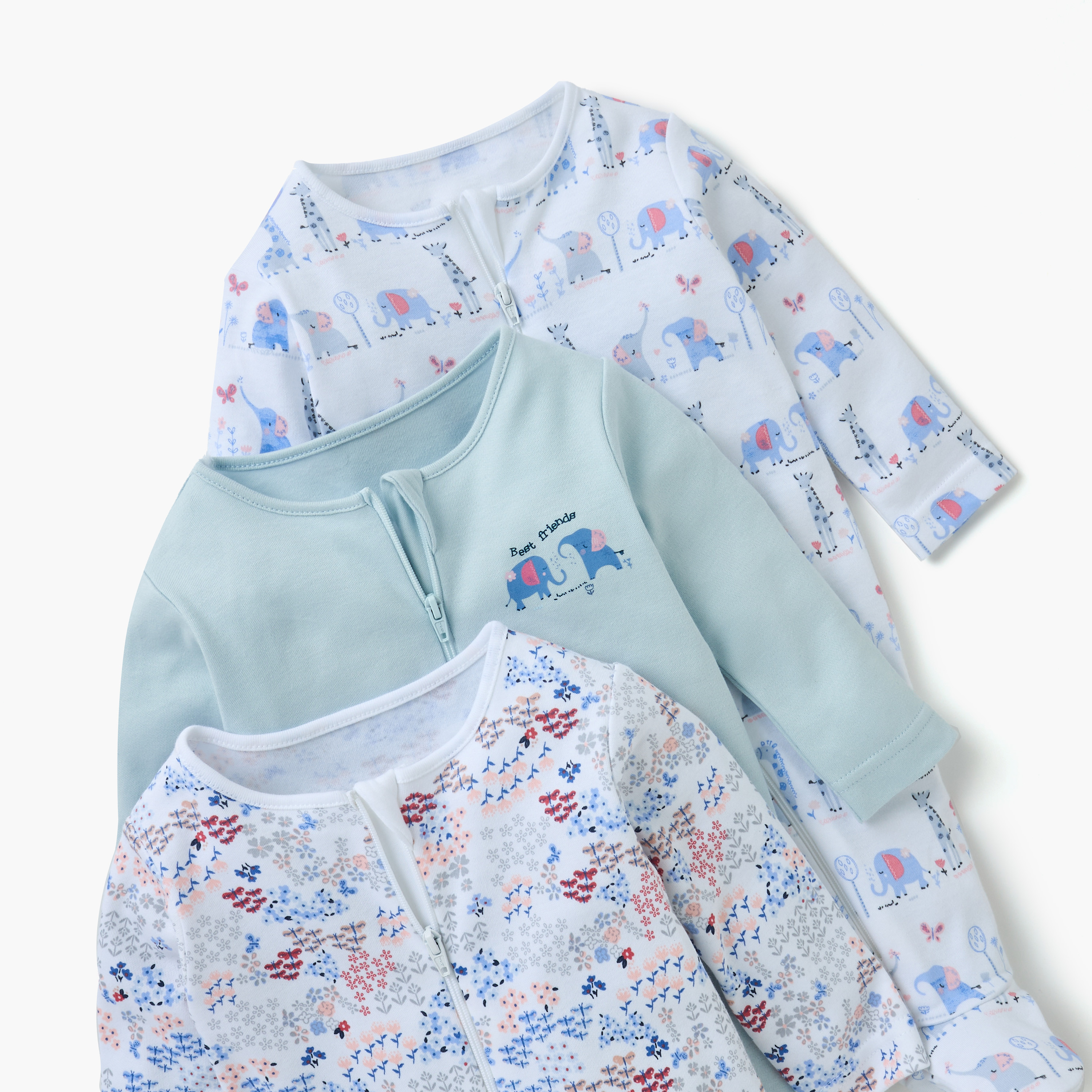 Juniors Printed Sleepsuit with Long Sleeves and Zip Closure - Set of 3-baby-girls-clothing-nightwear-sleepsuits-image-5