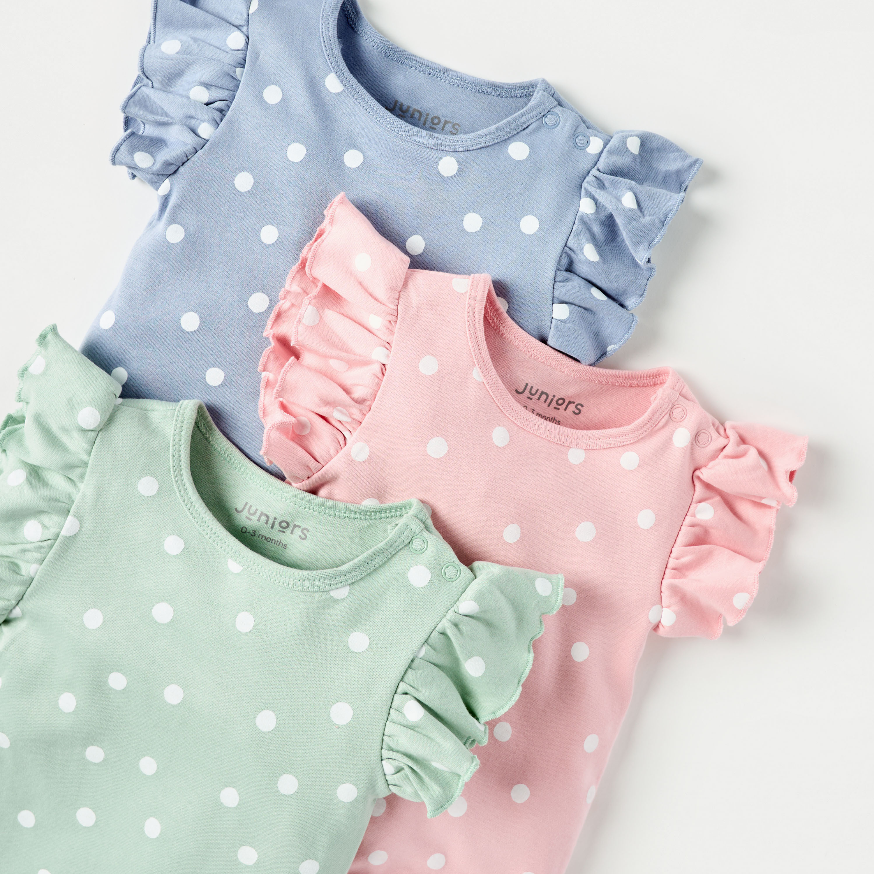 Juniors Polka Dot Print Romper with Button Closure - Set of 3-baby-girls-clothing-rompers-image-5