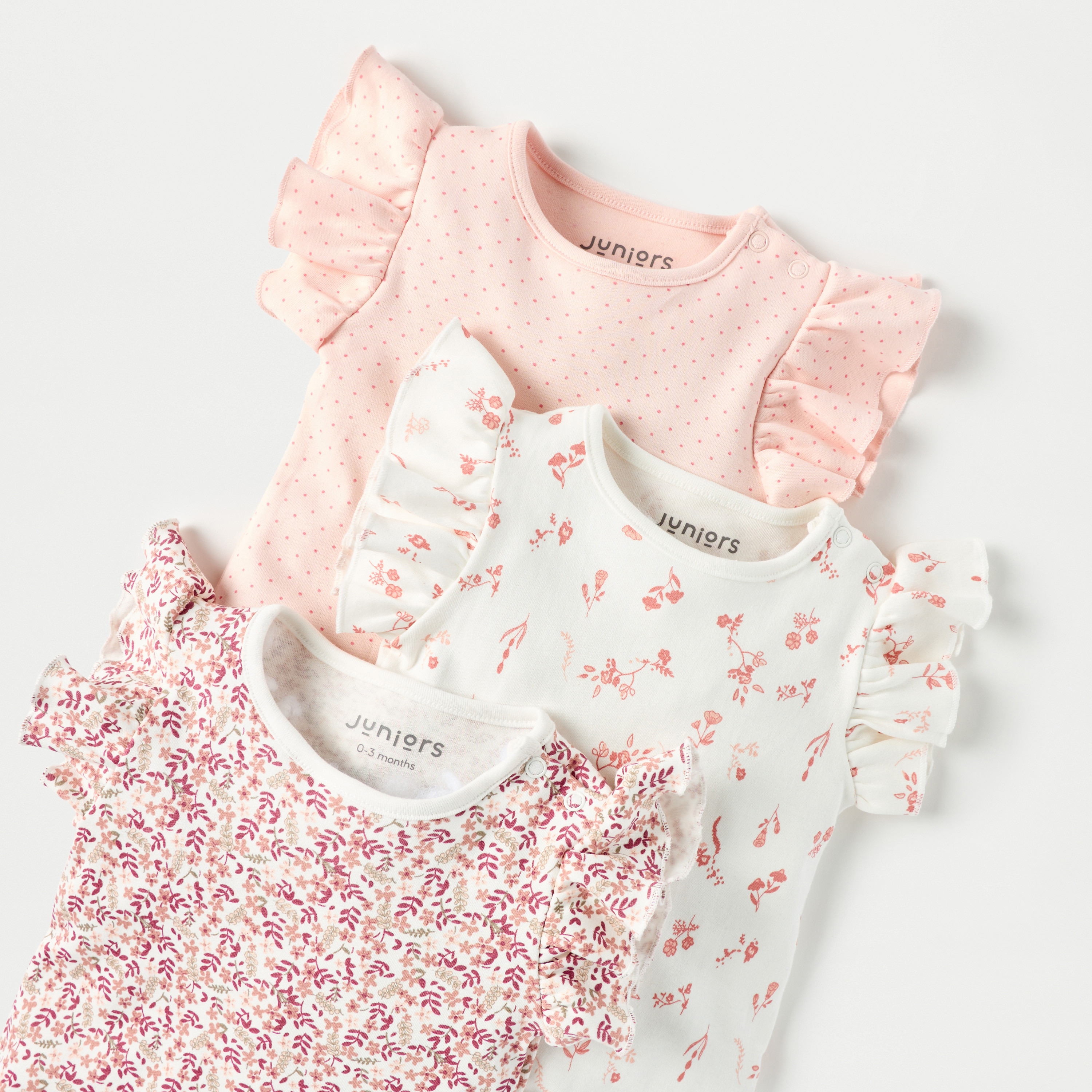 Juniors Printed Rompers with Button Closure - Set of 3-baby-girls-clothing-rompers-image-6