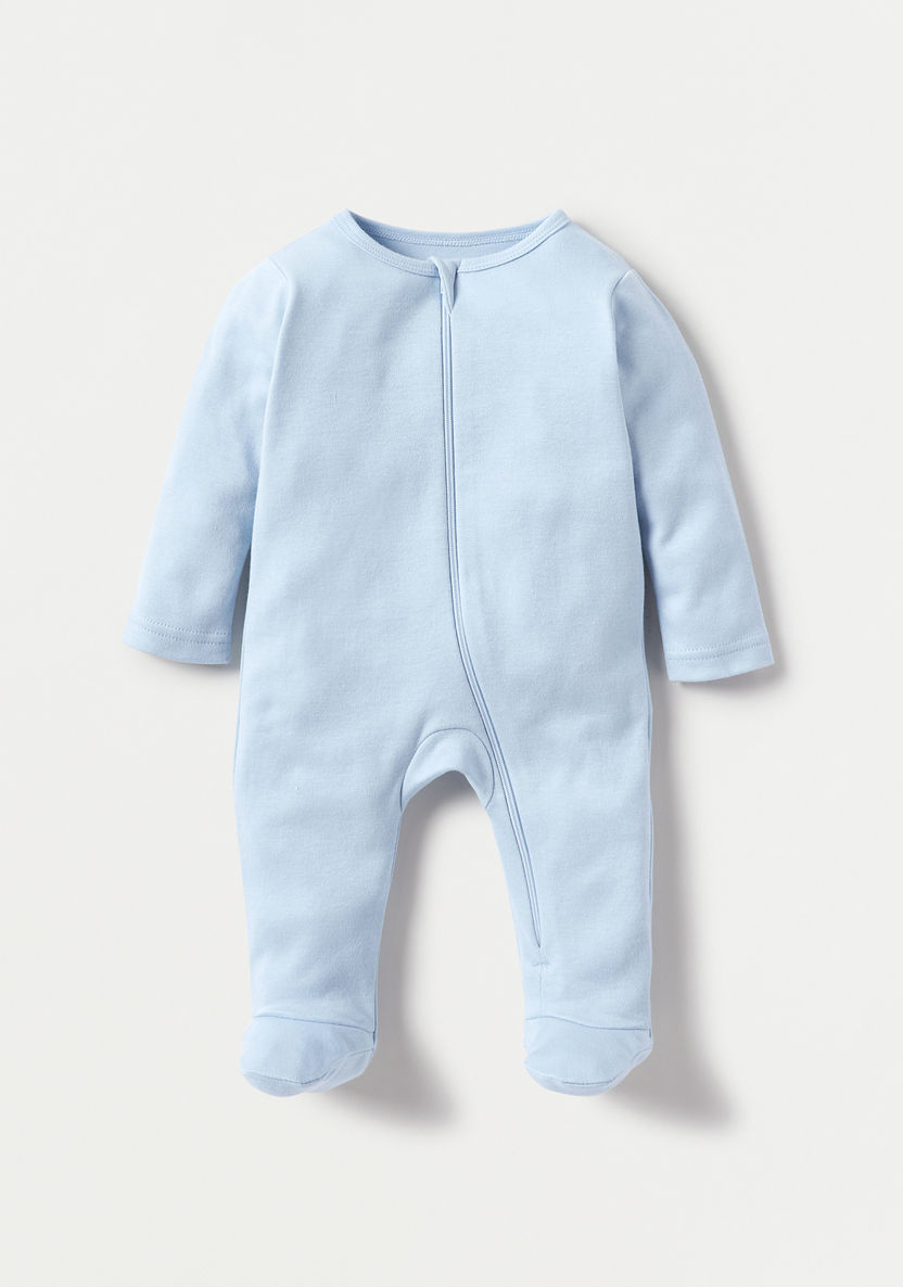 Juniors Solid Closed-Feet Sleepsuit with Button Closure - Set of 5-Sleepsuits-image-1