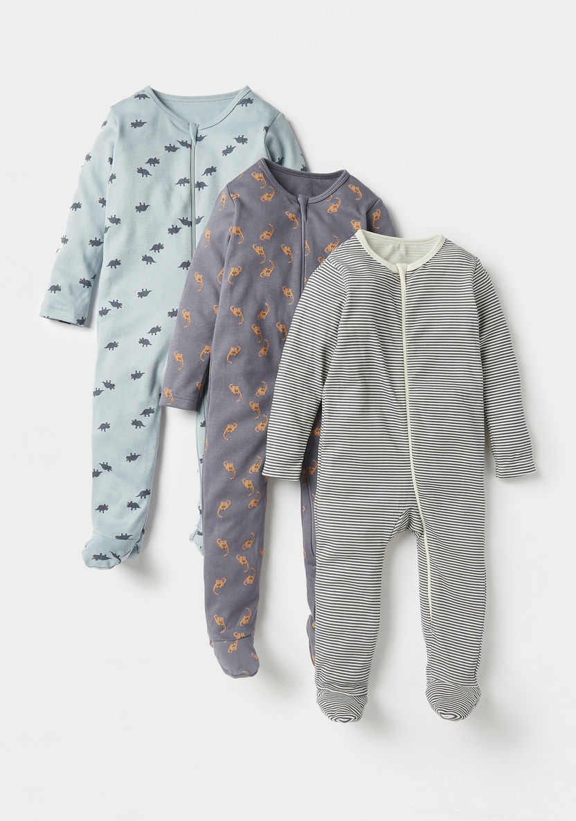 Juniors Printed Closed Feet Sleepsuit with Long Sleeves - Set of 3-Sleepsuits-image-0
