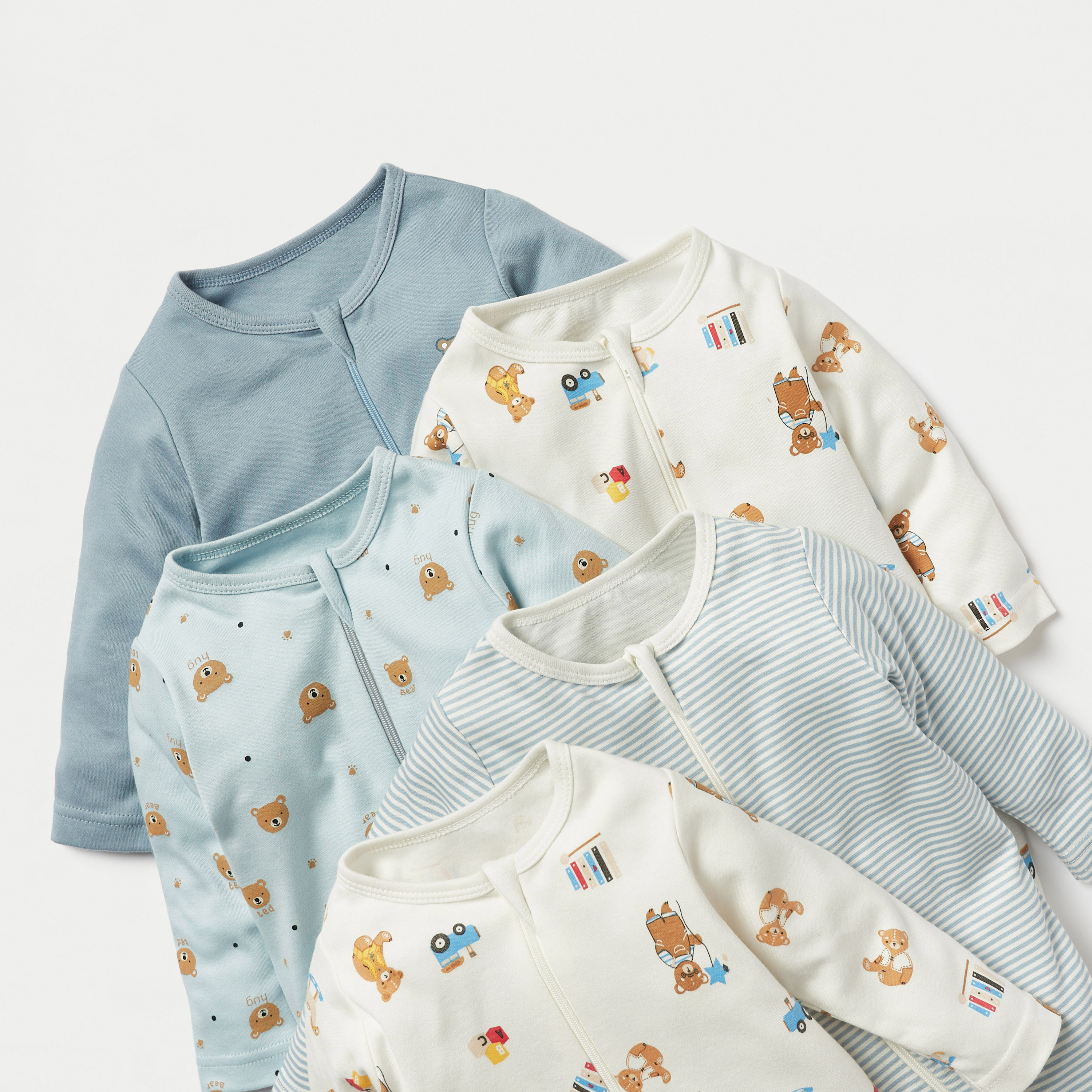 بدلة نوم بأكمام طويلة وأزرار إغلاق وطبعات من جونيورز - طقم من 5 قطع-baby-boys-clothing-nightwear-sleepsuits-image-3