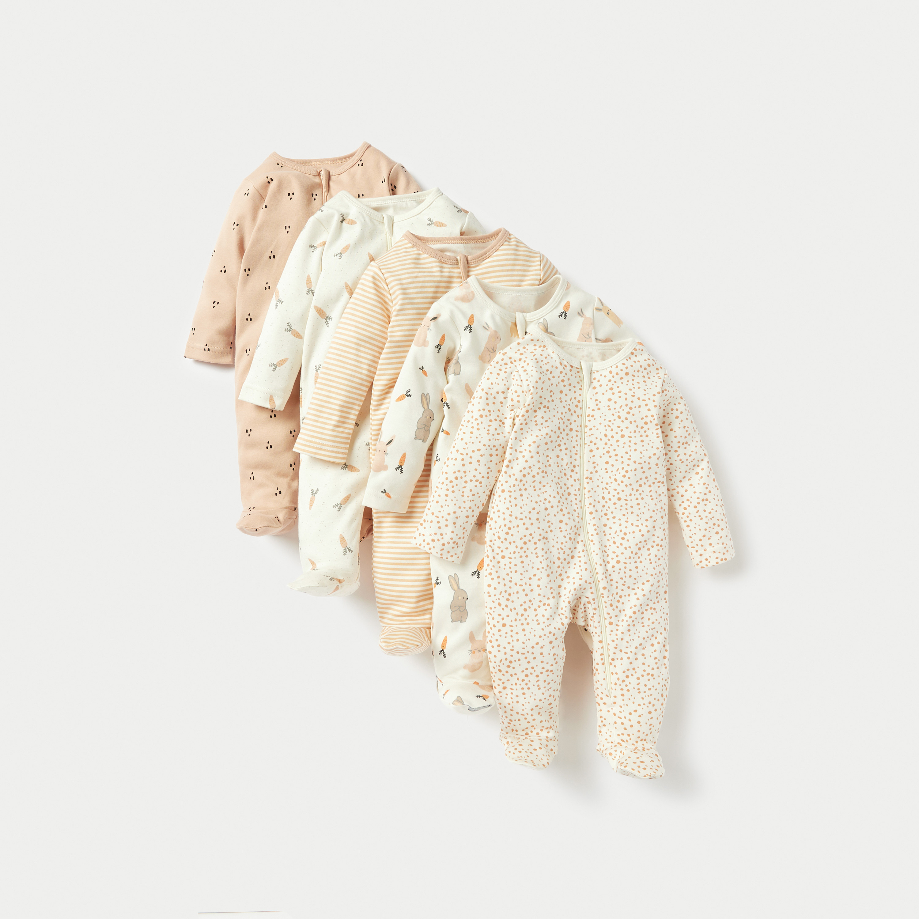 بدلات نوم مُغلقة القدمين بأكمام طويلة وطبعات من جونيورز - طقم من 5 قطع-baby-girls-clothing-nightwear-sleepsuits-image-1