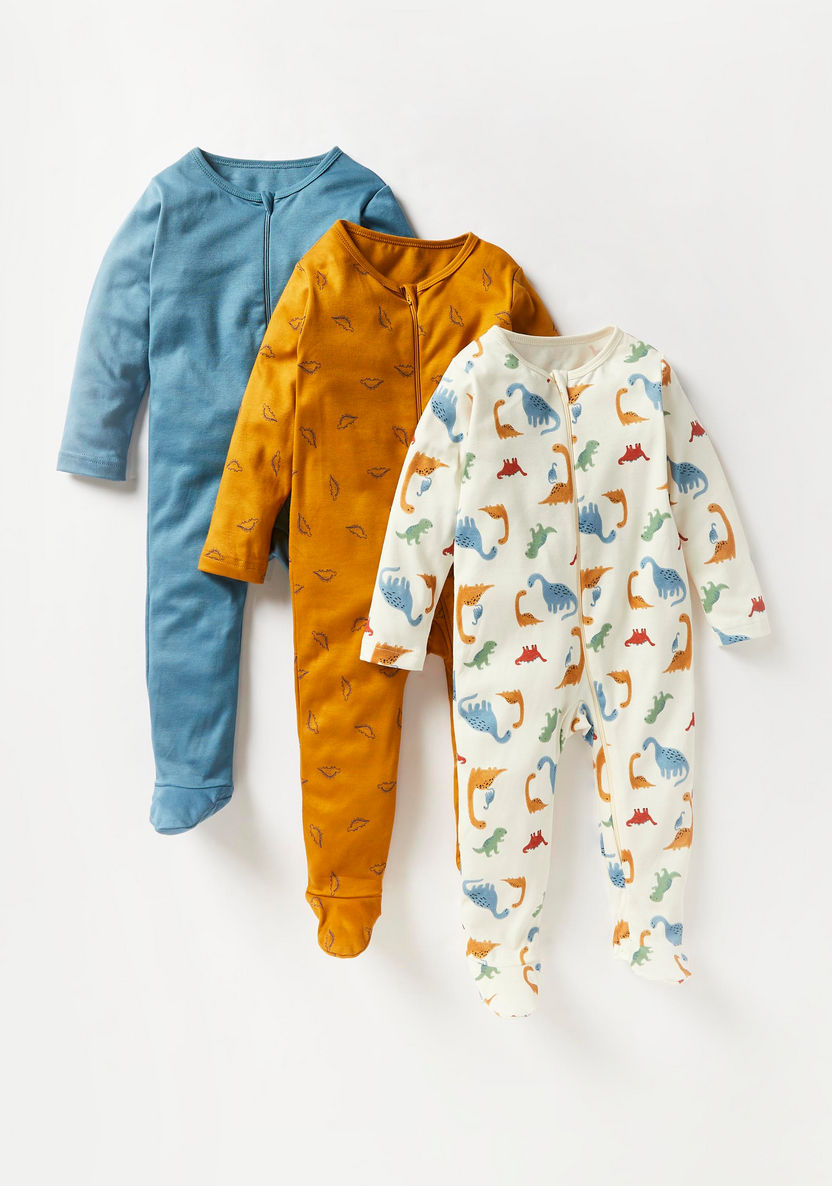 Juniors Dinosaur Print Closed Feet Sleepsuit - Set of 3-Sleepsuits-image-0