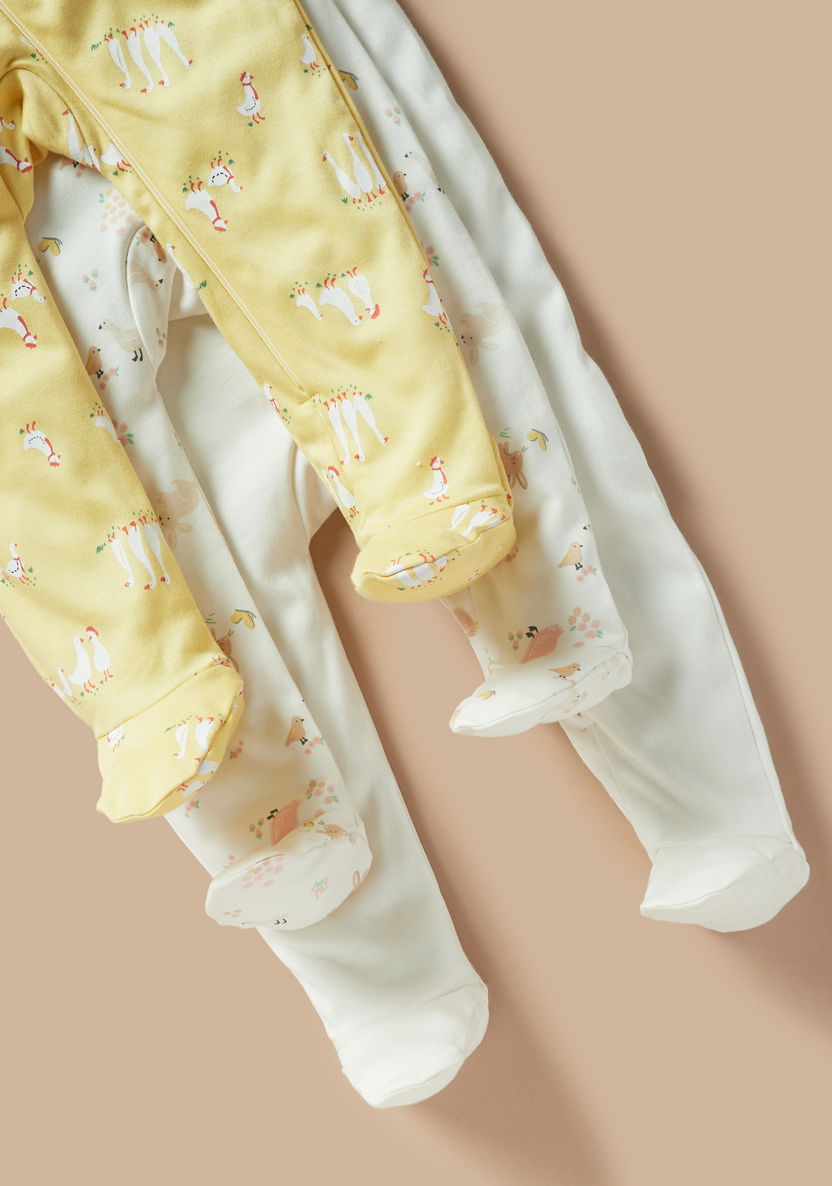 Juniors Animal Print Sleepsuit with Closed Feet and Zip Closure - Set of 3-Sleepsuits-image-5
