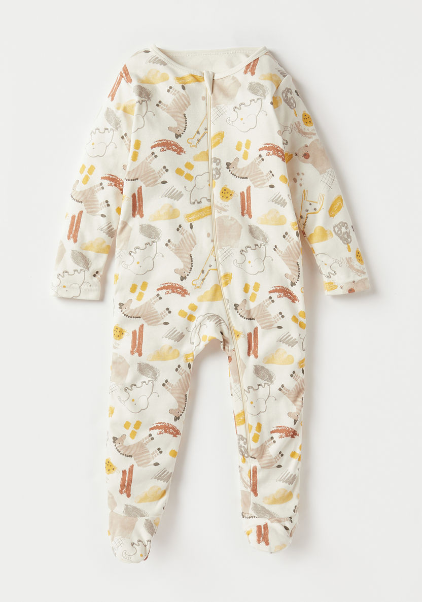 Juniors Animal Print Sleepsuit with Zip Closure - Set of 3-Sleepsuits-image-2