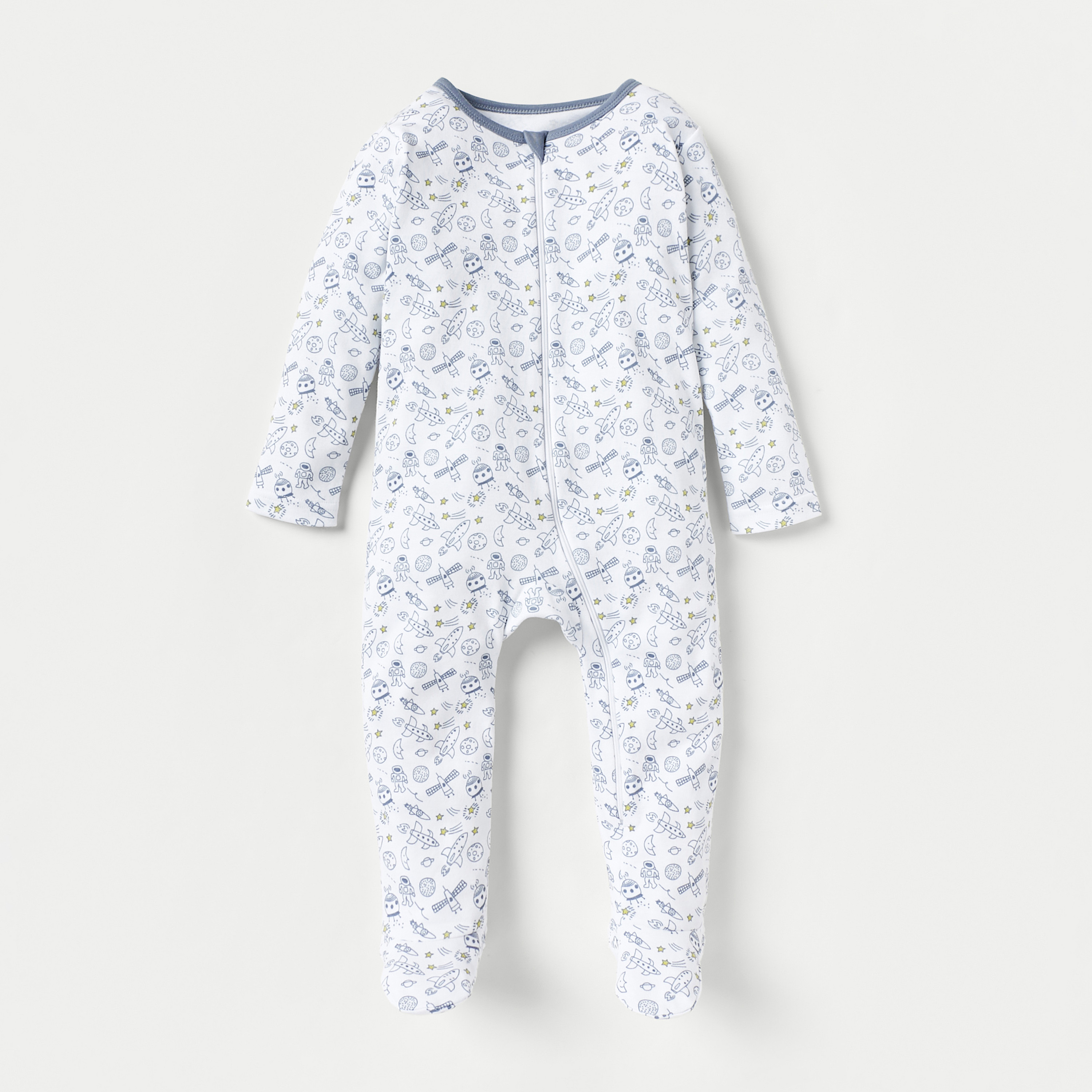 Juniors Galaxy Print Sleepsuit with Zip Closure - Set of 3-baby-boys-clothing-nightwear-sleepsuits-image-3